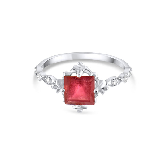 0.78 Carat Natural Diamond and Rhodolite Ring – Fine Jewelry Design - Gold Stone Diamond