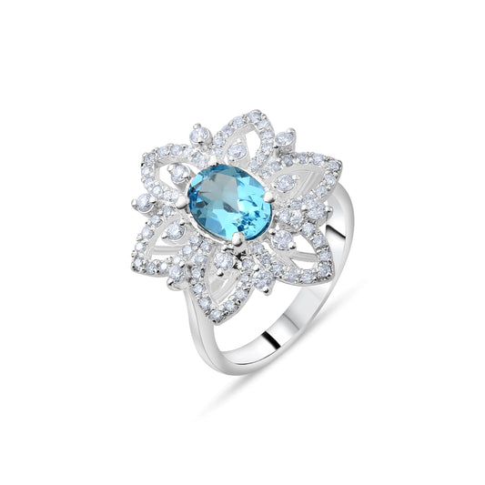 4.50 Carat Natural Diamond and Blue Topaz Ring – Fine Jewelry Design - Gold Stone Diamond