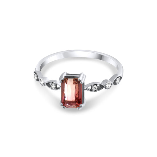 0.88 Carat Natural Diamond and Rhodolite Ring – Fine Jewelry Design - Gold Stone Diamond