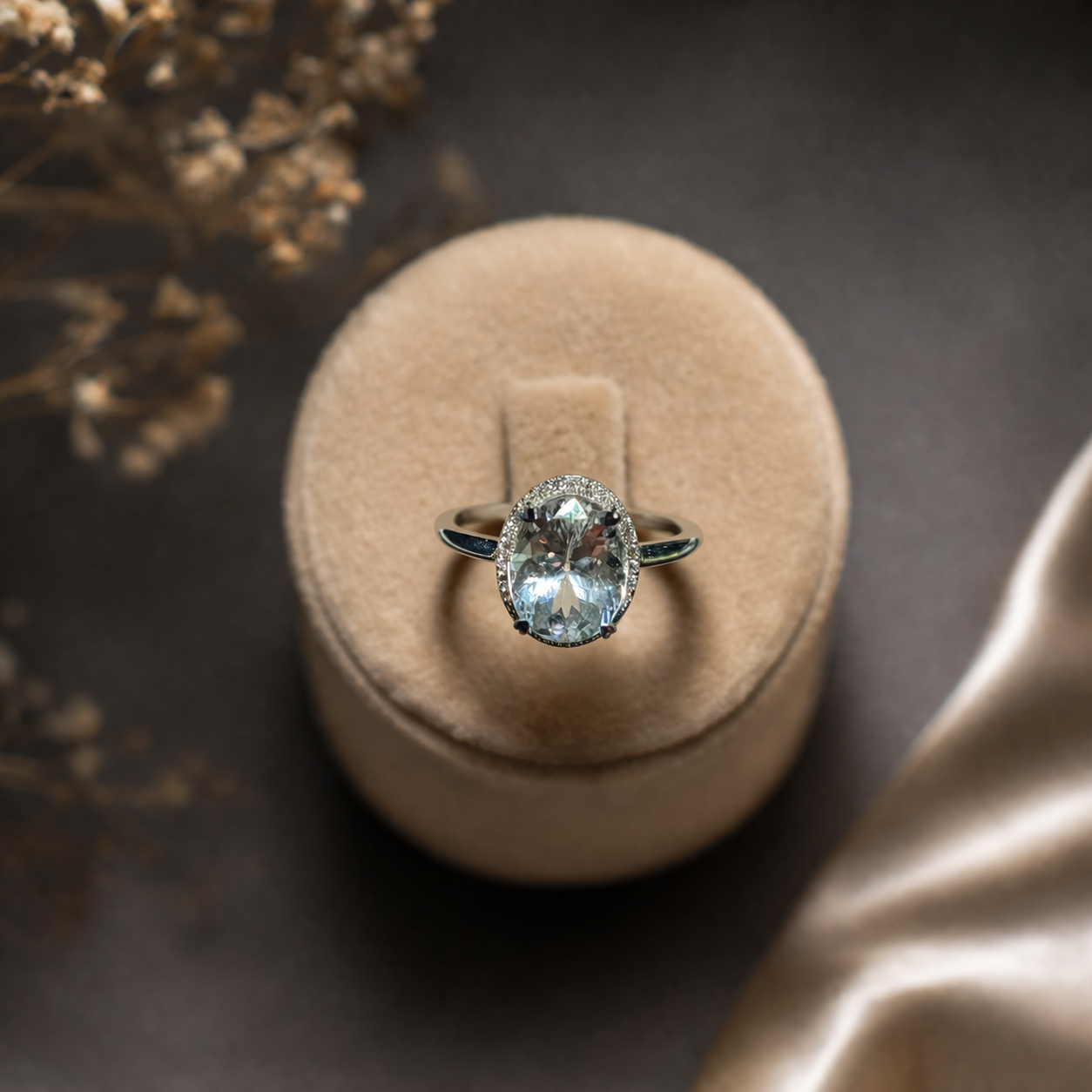 3.39 Carat Natural Diamond & White Topaz Ring