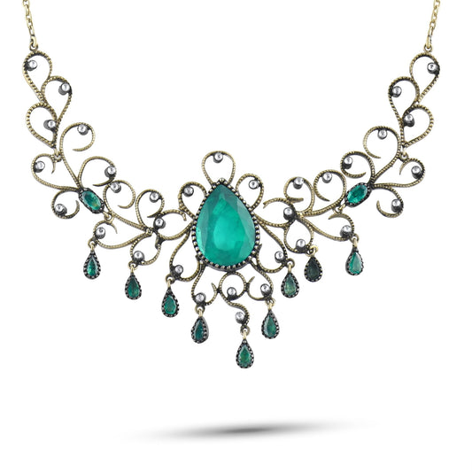 4 Carat Natural Diamond and Emerald Necklace – Fine Jewelry Design - Gold Stone Diamond