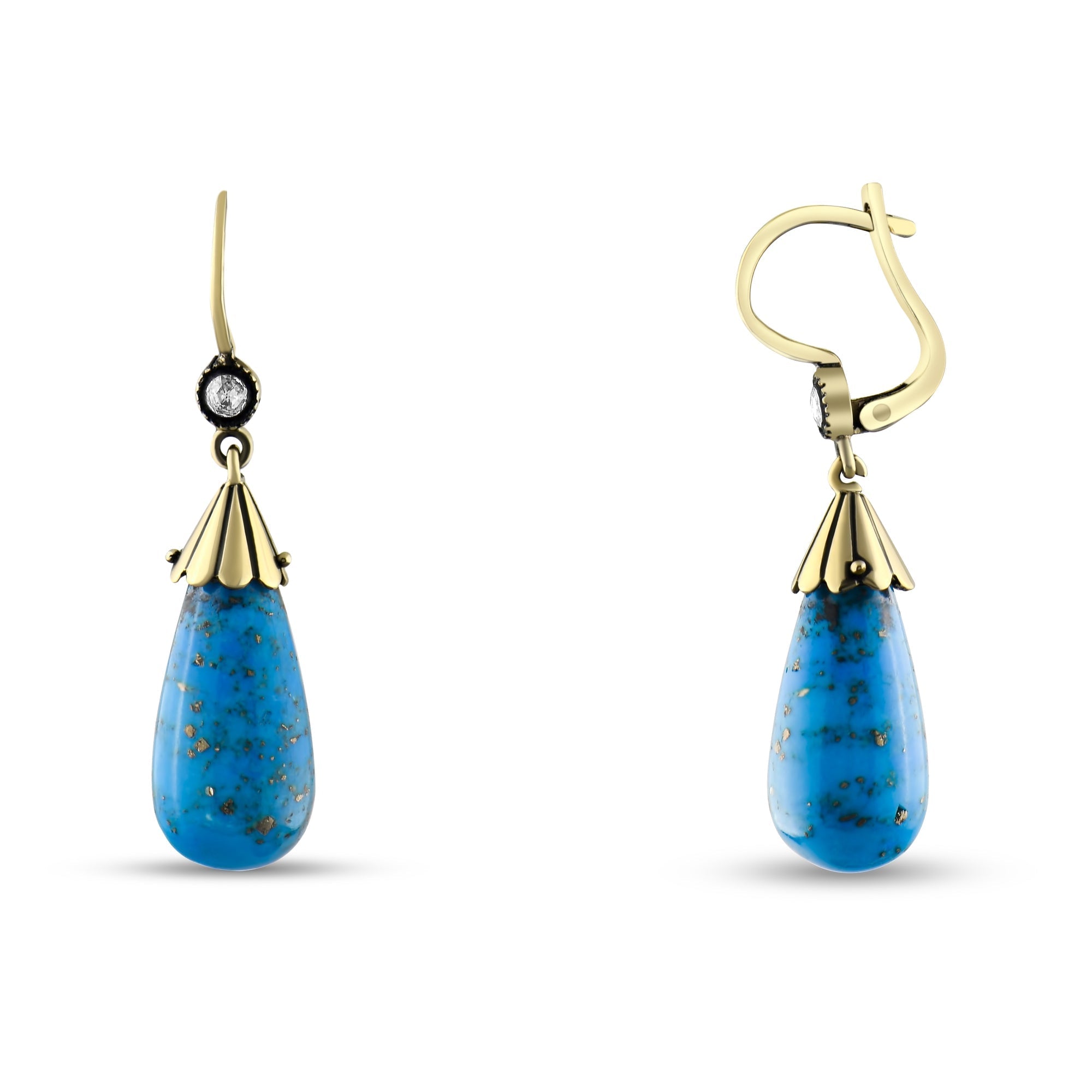 0.14 Carat Natural Diamond and Precious Gemstone Earrings – Fine Jewelry - Gold Stone Diamond