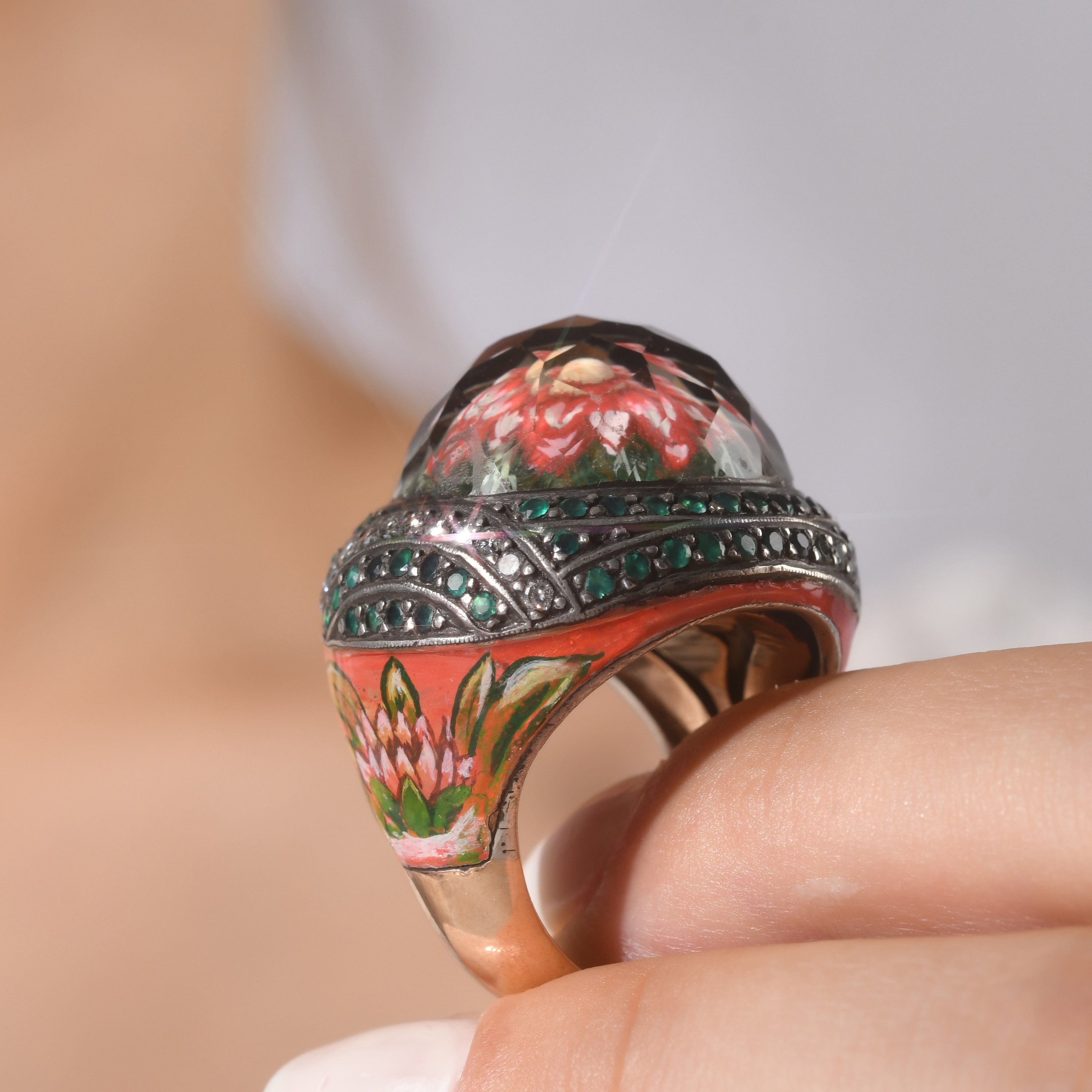 8.09 Carat Natural Diamond and Emerald Ring – Fine Jewelry Design - Gold Stone Diamond