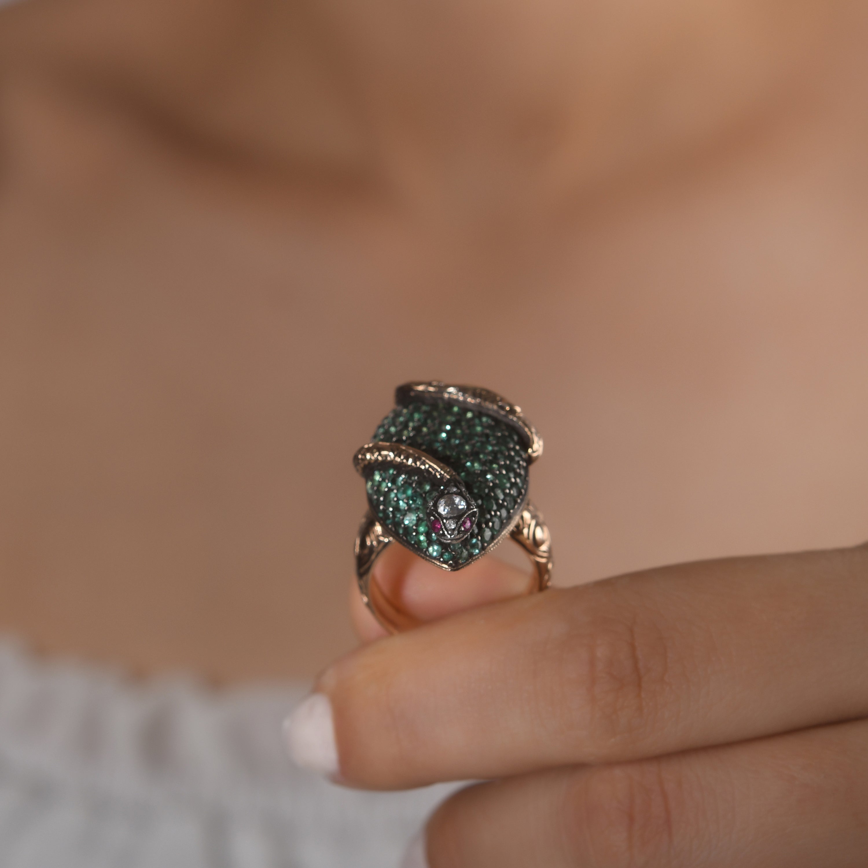3.61 Carat Natural Diamond and Emerald Ring – Fine Jewelry Design - Gold Stone Diamond