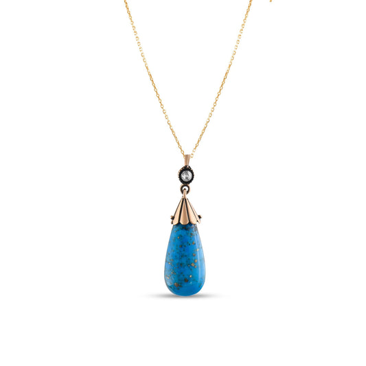 0.07 Carat Natural Diamond and Precious Gemstone Necklace – Fine Jewelry - Gold Stone Diamond