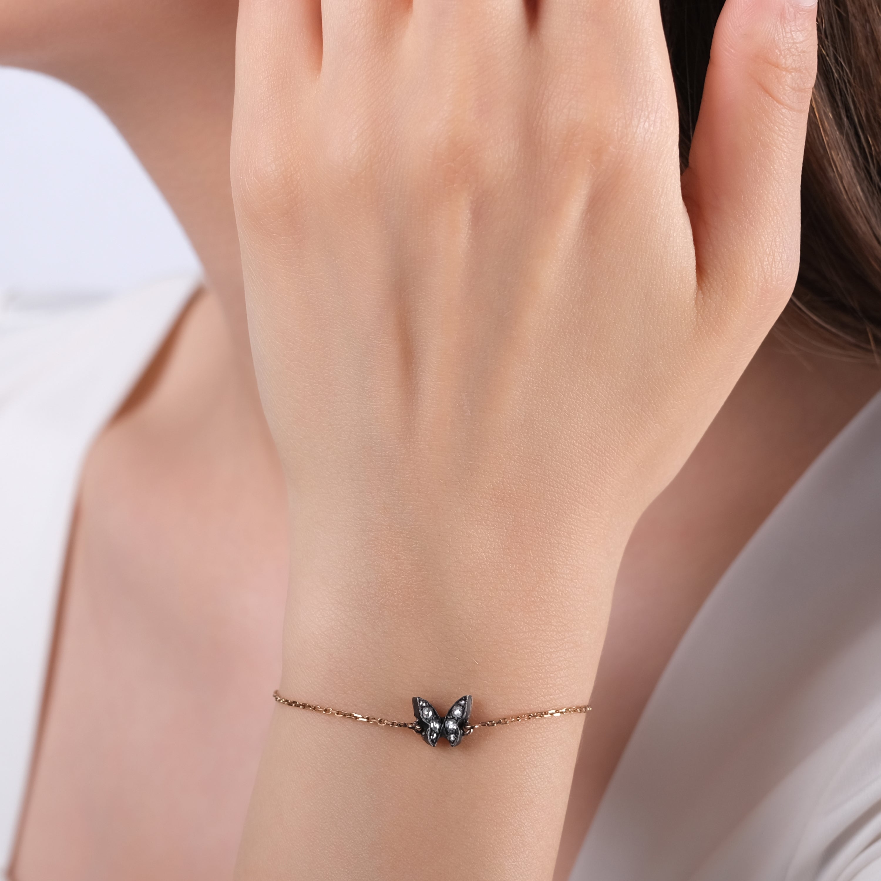 0.15 Carat Natural Diamond Butterfly Bracelet – Fine Jewelry Gift - Gold Stone Diamond