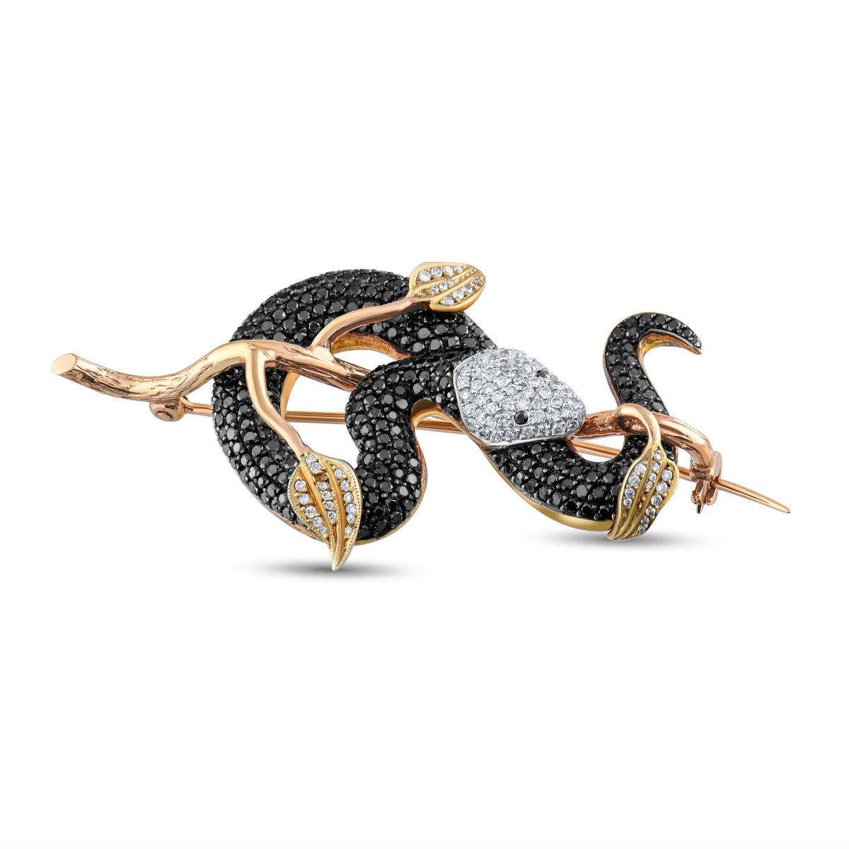 5.5 Carat Natural Diamond Snake Brooch, Elegant Fine Jewelry for Women - Gold Stone Diamond