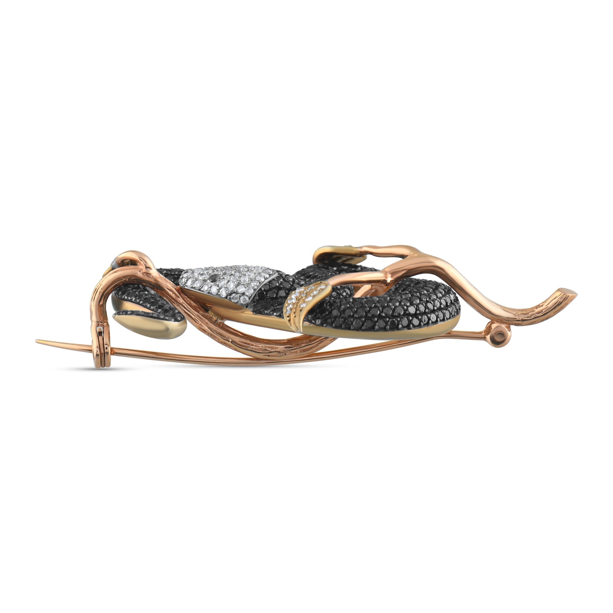 5.5 Carat Natural Diamond Snake Brooch, Elegant Fine Jewelry for Women - Gold Stone Diamond