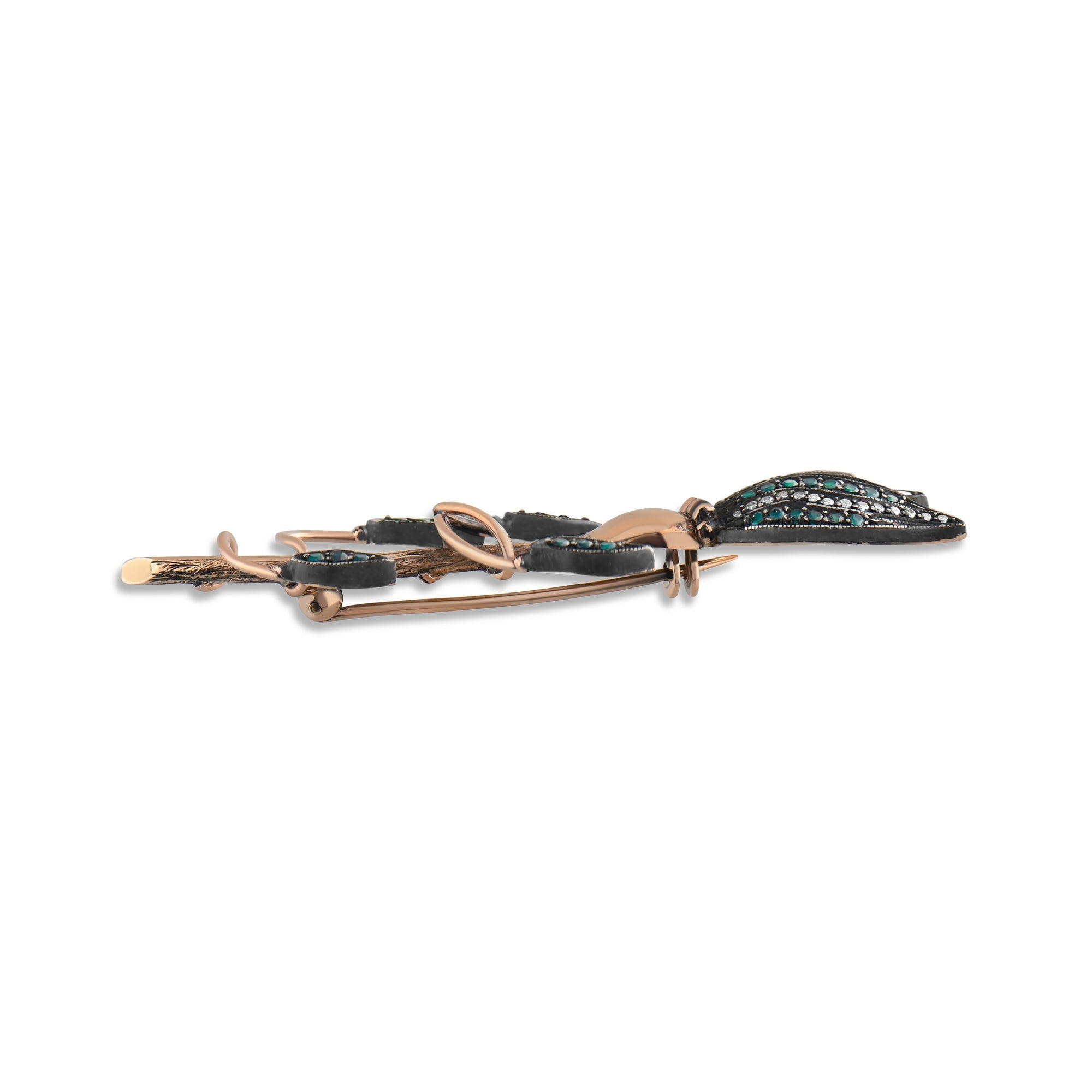 3.7 Carat Natural Diamond and Emerald Brooch – Elegant Fine Jewelry - Gold Stone Diamond