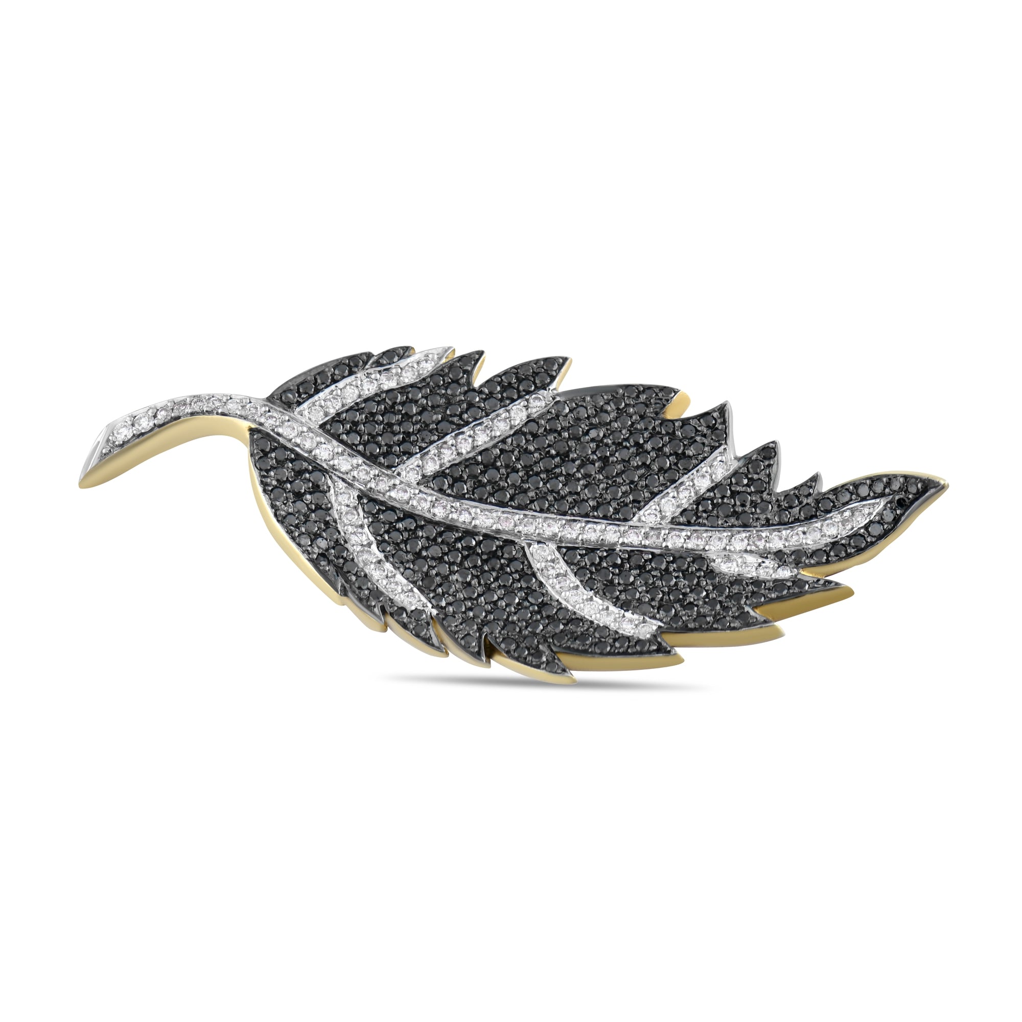3.15 Carat Natural Diamond Leaf Brooch, Elegant Fine Jewelry for Women - Gold Stone Diamond