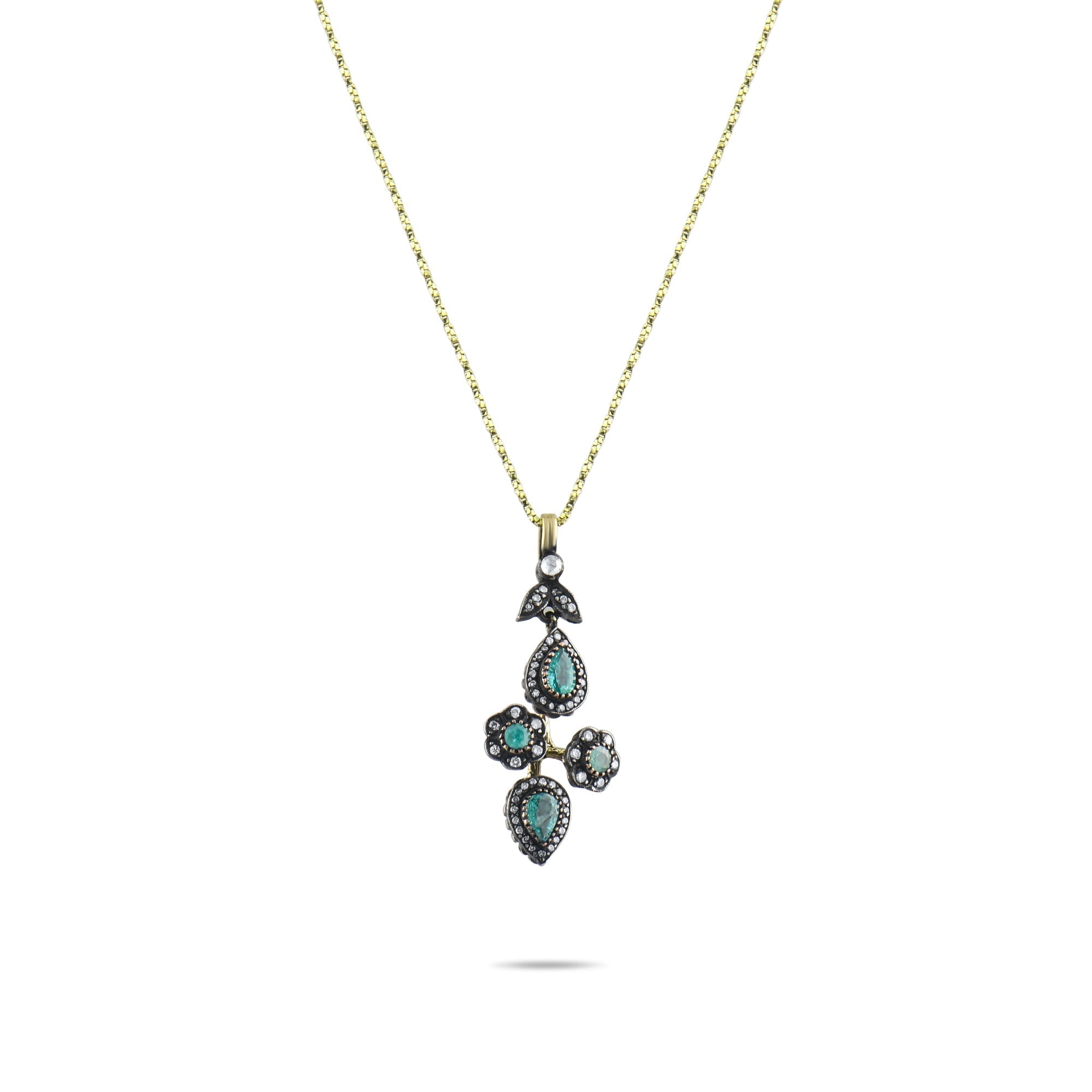 1.43 Carat Natural Diamond and Emerald Necklace – Fine Jewelry Design - Gold Stone Diamond