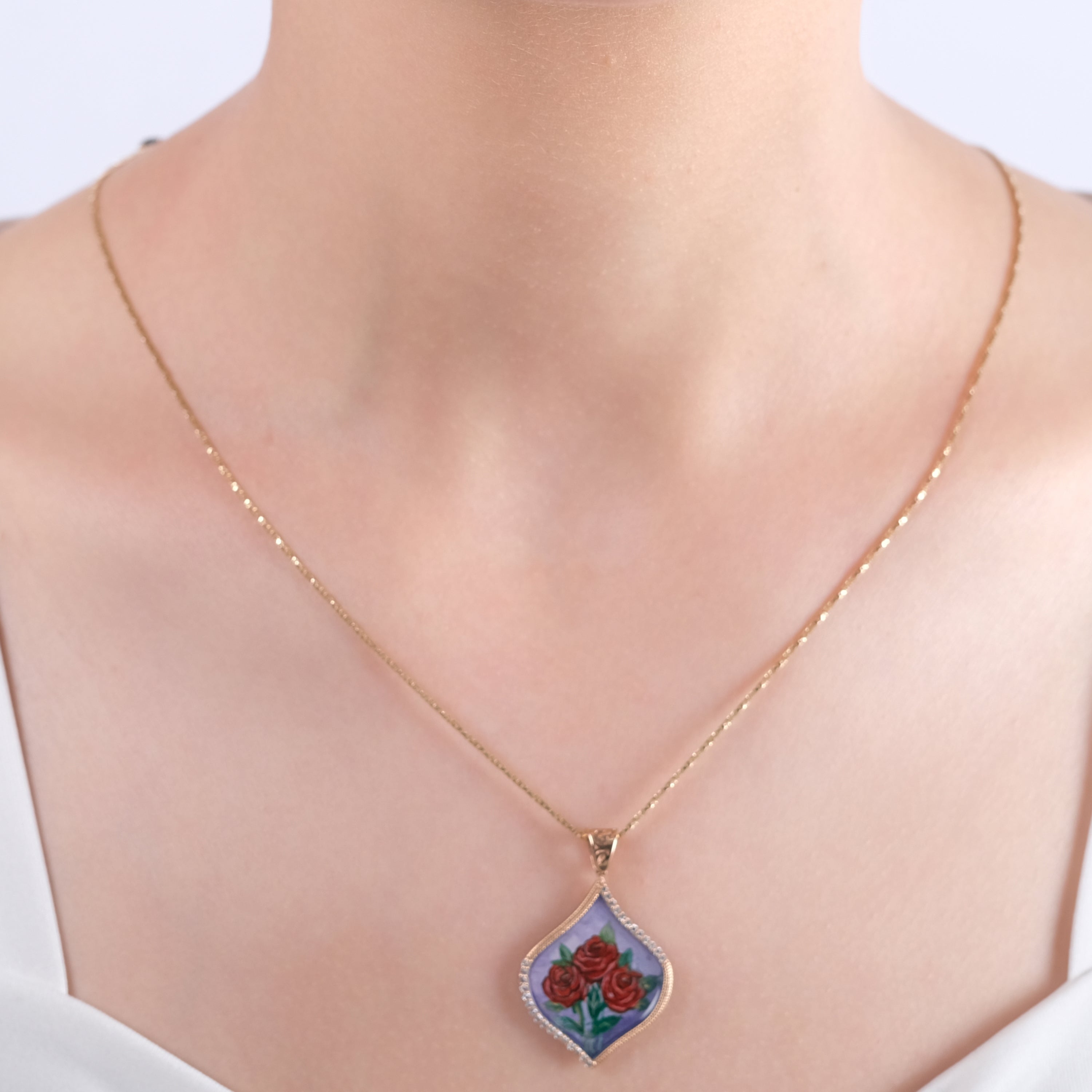 0.21 Carat Natural Diamond Rose Necklace – Elegant Fine Jewelry Design - Gold Stone Diamond