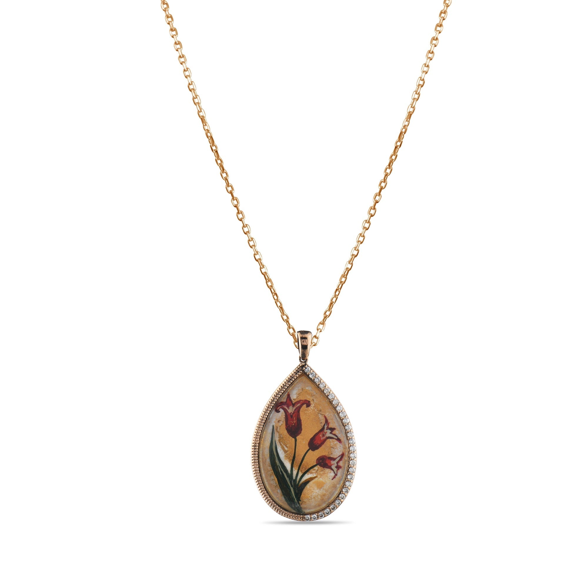 0.18 Carat Natural Diamond Flower Patterned Necklace – Fine Jewelry - Gold Stone Diamond