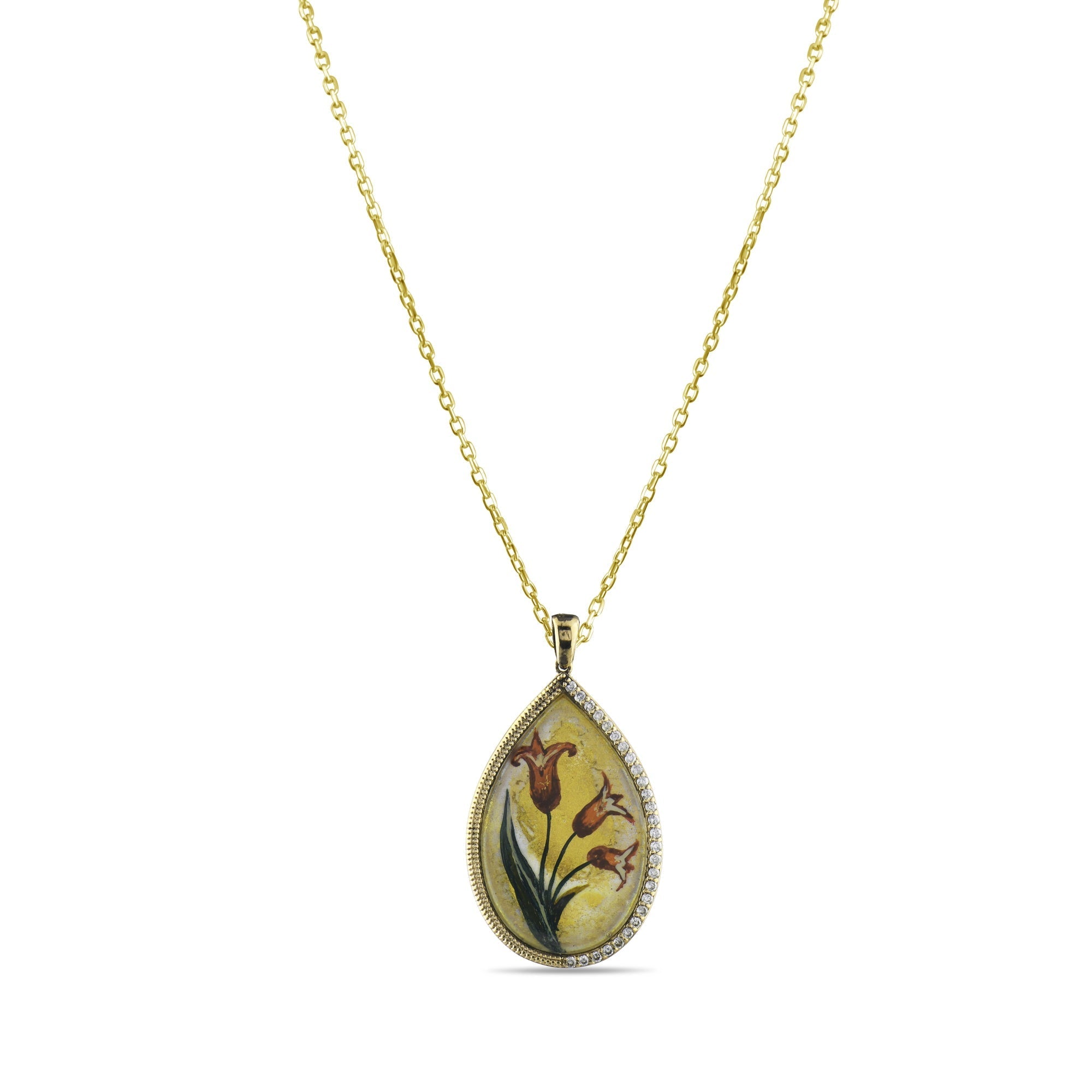 0.18 Carat Natural Diamond Flower Patterned Necklace – Fine Jewelry - Gold Stone Diamond