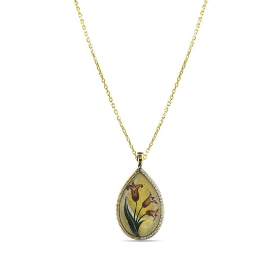 0.18 Carat Natural Diamond Flower Patterned Necklace – Fine Jewelry - Gold Stone Diamond