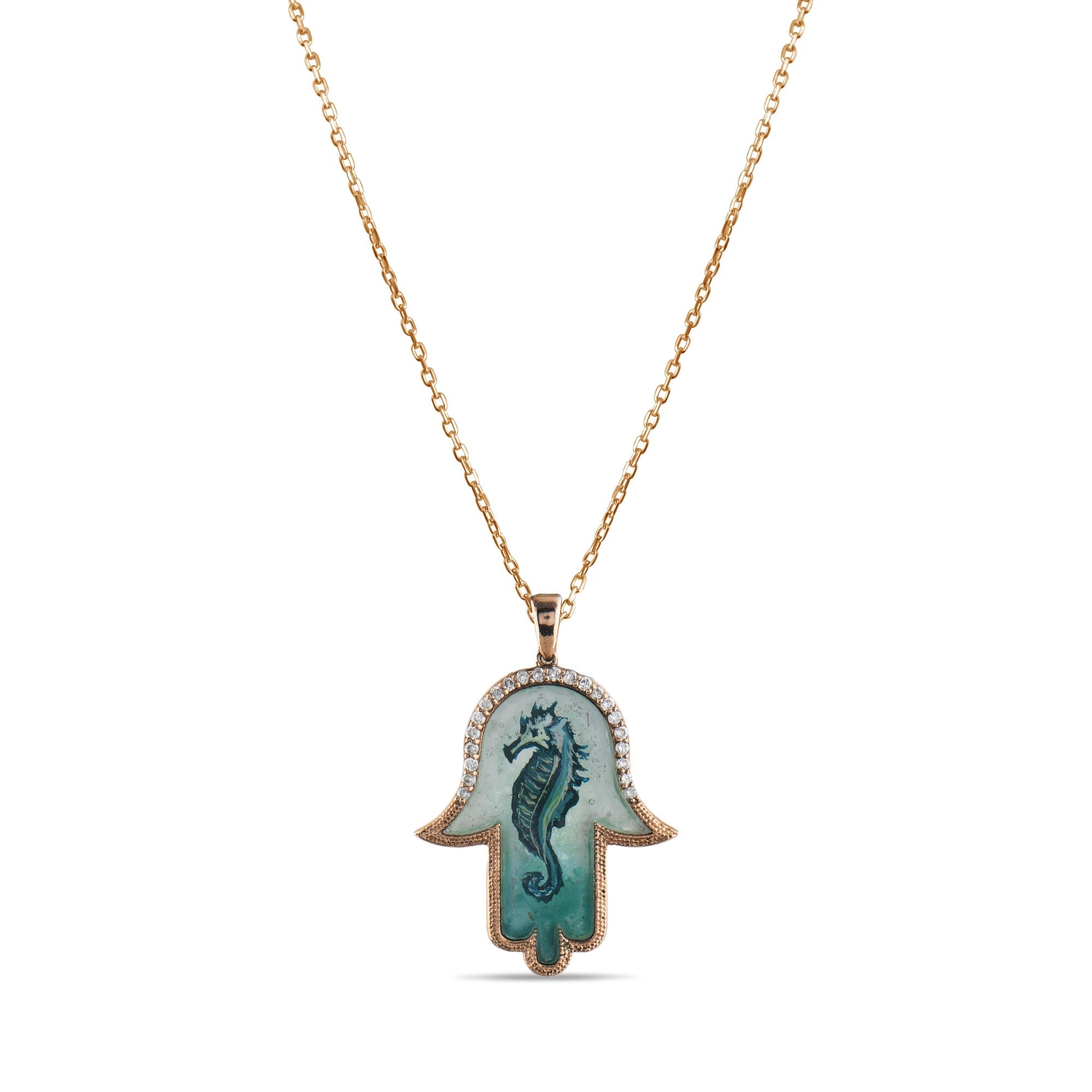 0.17 Carat Natural Diamond Necklace with Seahorse Motif - Gold Stone Diamond