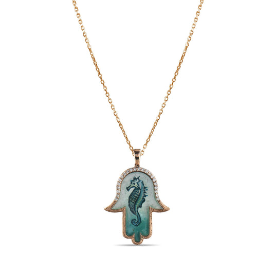 0.17 Carat Natural Diamond Necklace with Seahorse Motif - Gold Stone Diamond