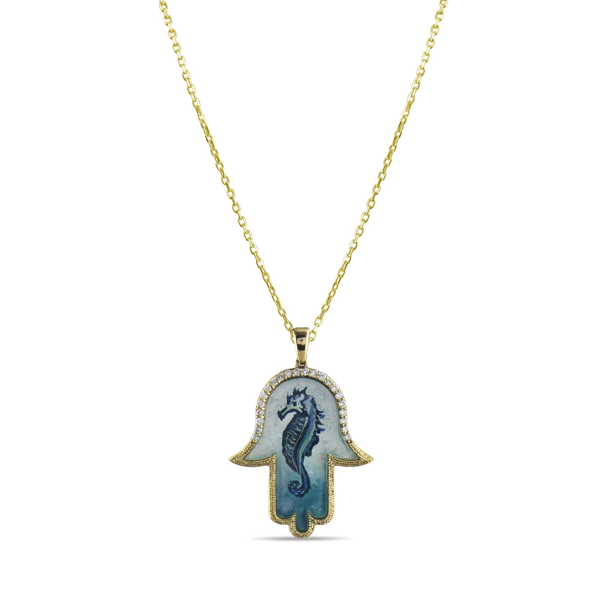 0.17 Carat Natural Diamond Necklace with Seahorse Motif - Gold Stone Diamond