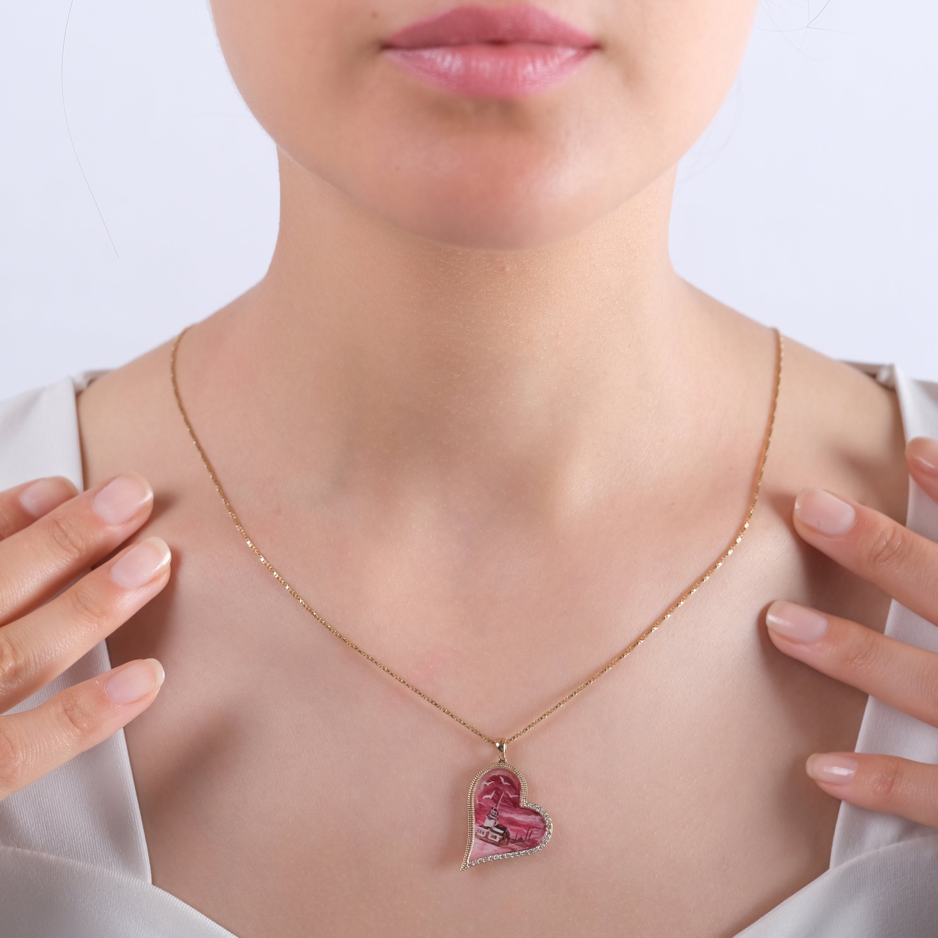 0.17 Carat Natural Diamond Maiden’s Tower Necklace – Fine Jewelry Design - Gold Stone Diamond