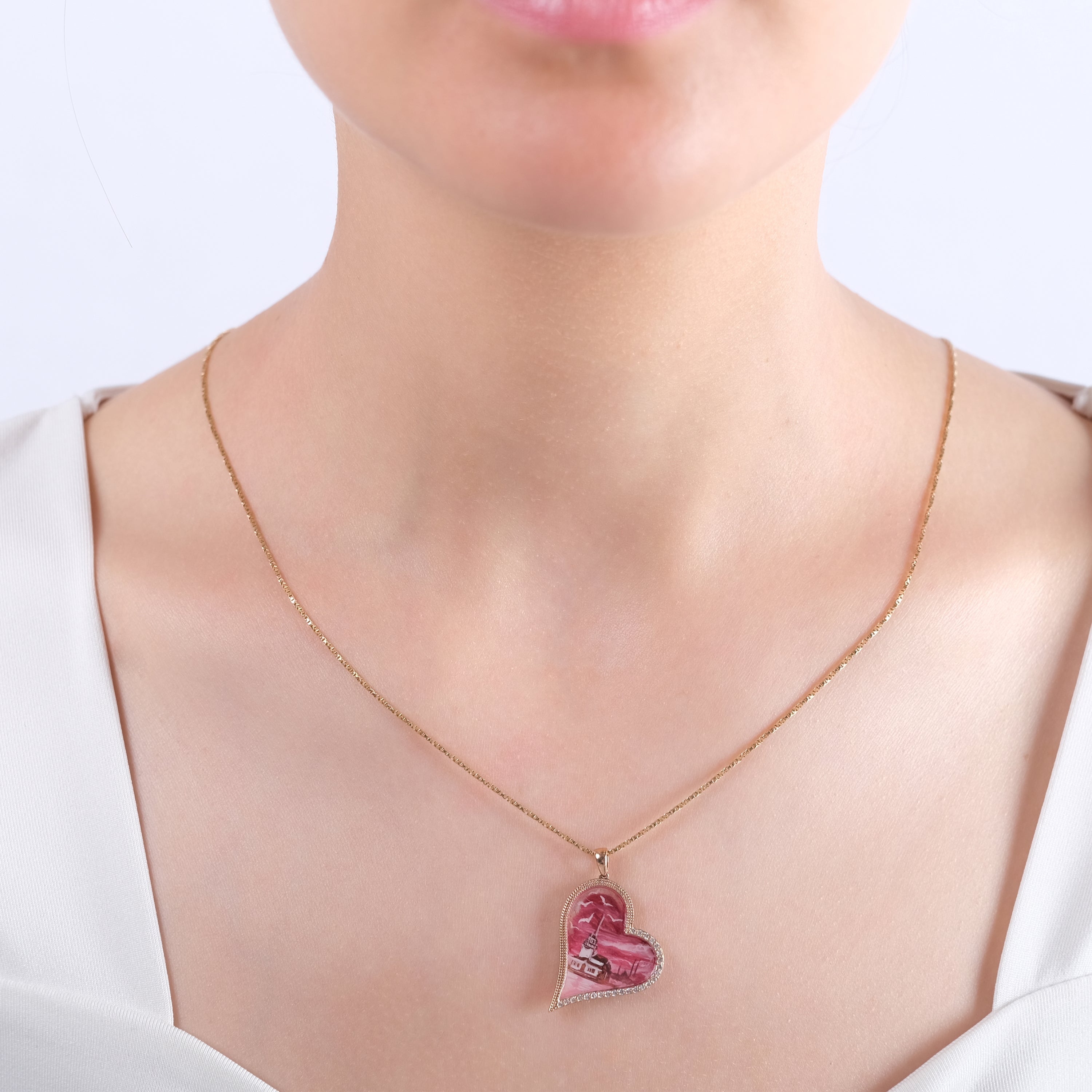 0.17 Carat Natural Diamond Maiden’s Tower Necklace – Fine Jewelry Design - Gold Stone Diamond