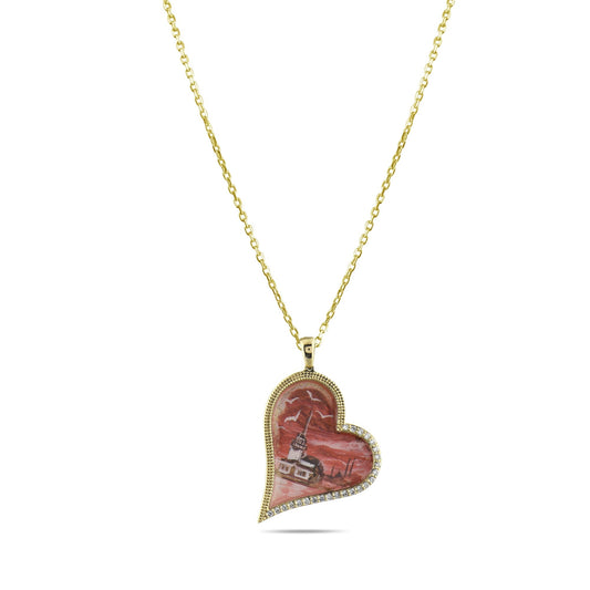 0.17 Carat Natural Diamond Maiden’s Tower Necklace – Fine Jewelry Design - Gold Stone Diamond