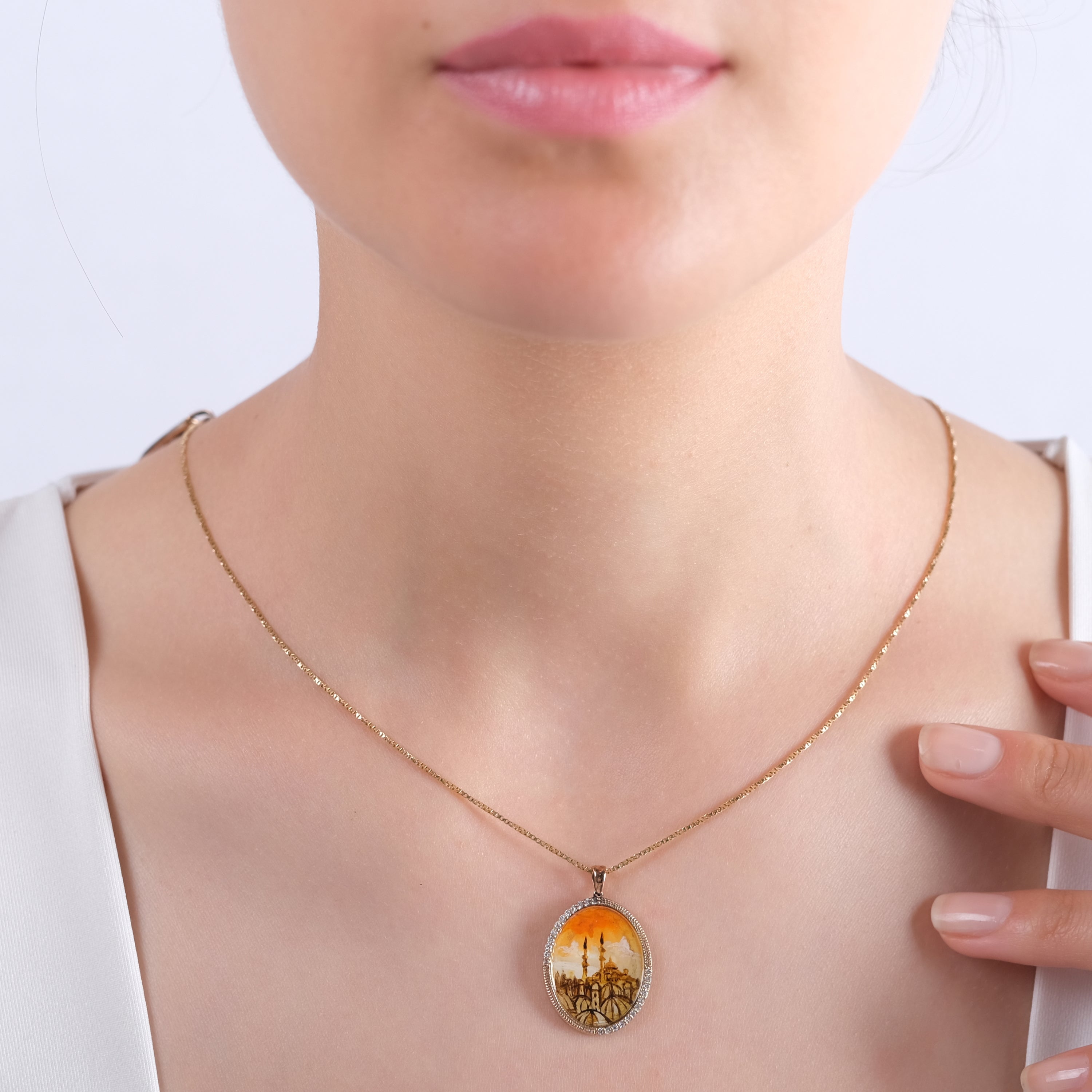 0.19 Carat Natural Diamond Mosque Necklace – Elegant Fine Jewelry Design - Gold Stone Diamond