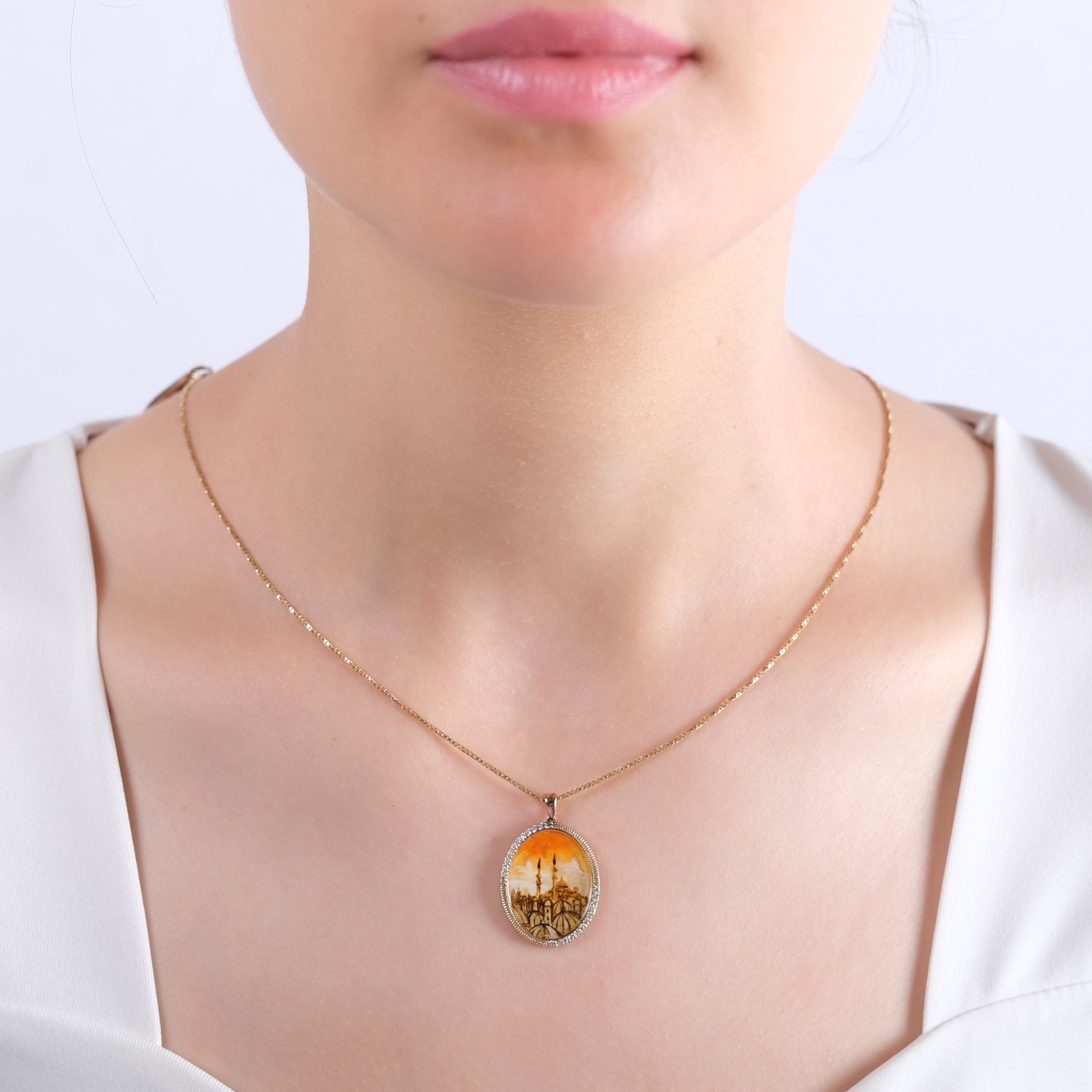 0.19 Carat Natural Diamond Mosque Necklace – Elegant Fine Jewelry Design - Gold Stone Diamond