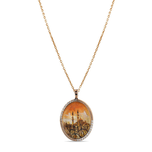 0.19 Carat Natural Diamond Mosque Necklace – Elegant Fine Jewelry Design - Gold Stone Diamond