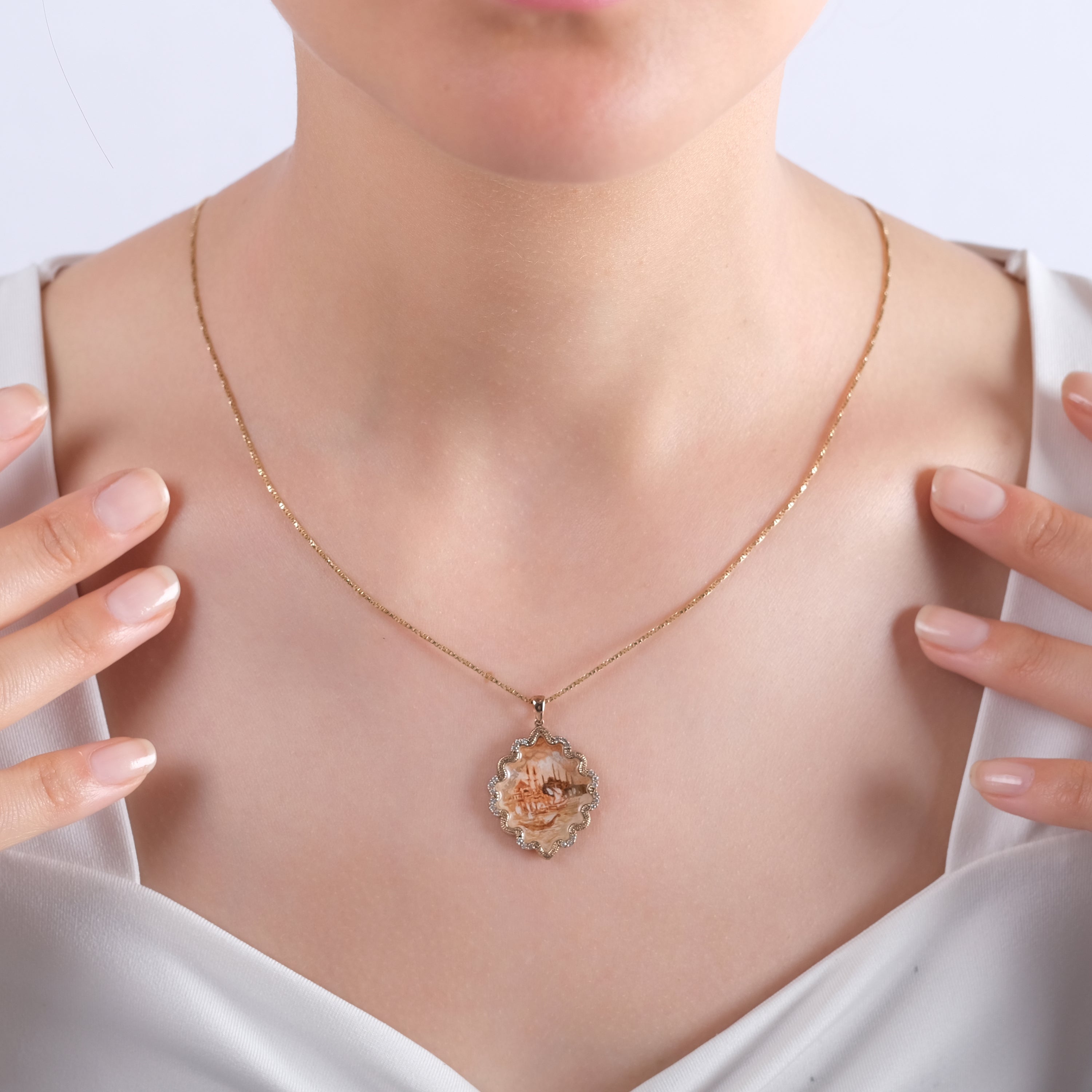 0.18 Carat Natural Diamond Bosphorus Necklace – Fine Jewelry Design - Gold Stone Diamond