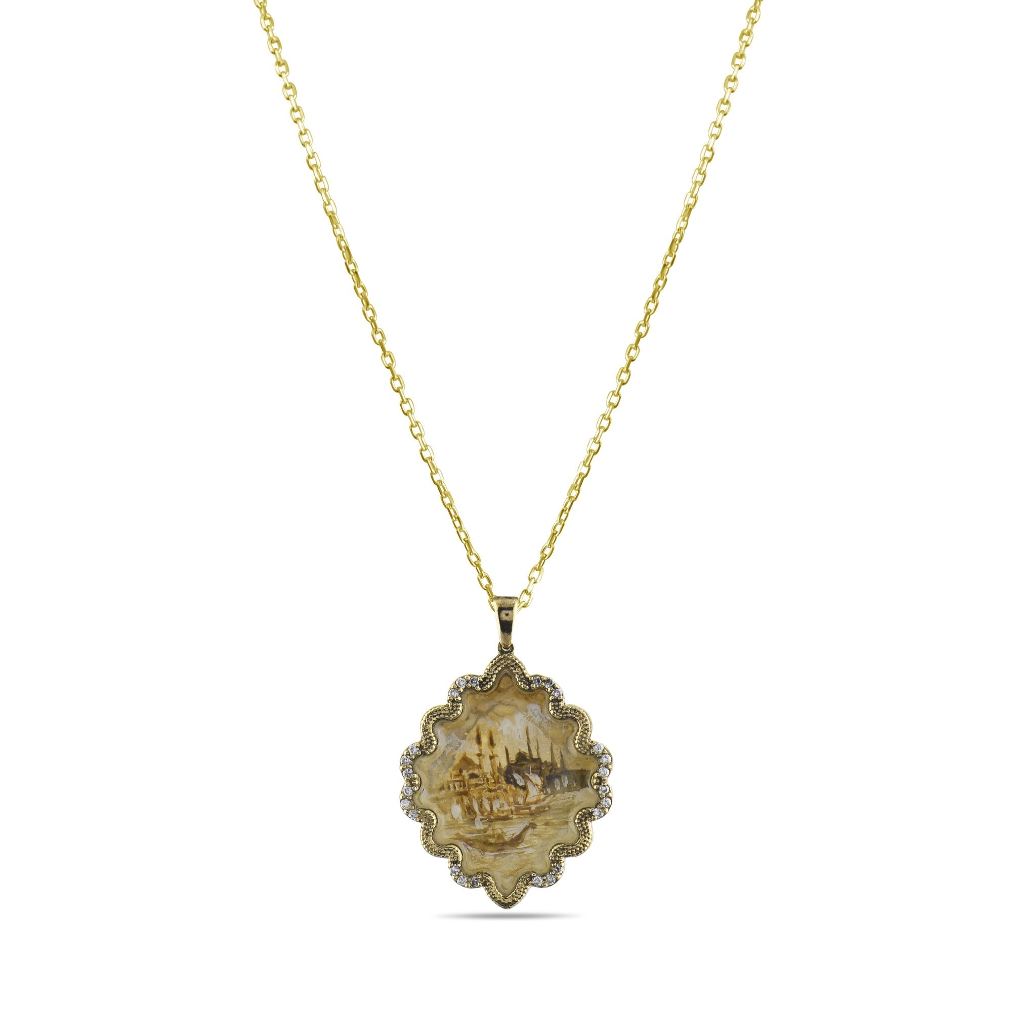 0.18 Carat Natural Diamond Bosphorus Necklace – Fine Jewelry Design - Gold Stone Diamond