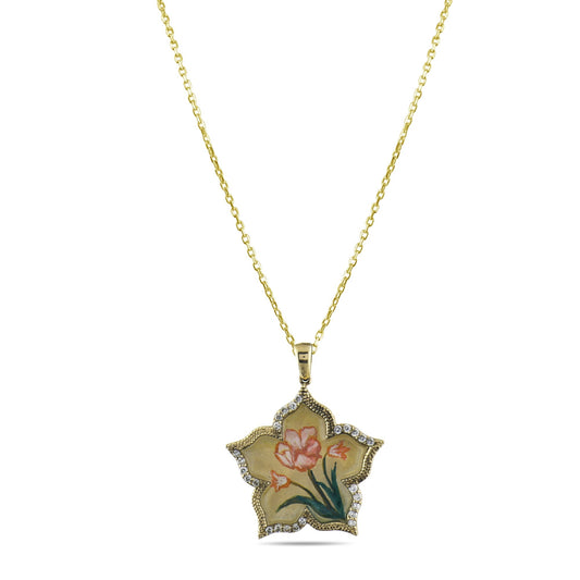 0.16 Carat Natural Diamond Floral Necklace – Elegant Fine Jewelry Design - Gold Stone Diamond