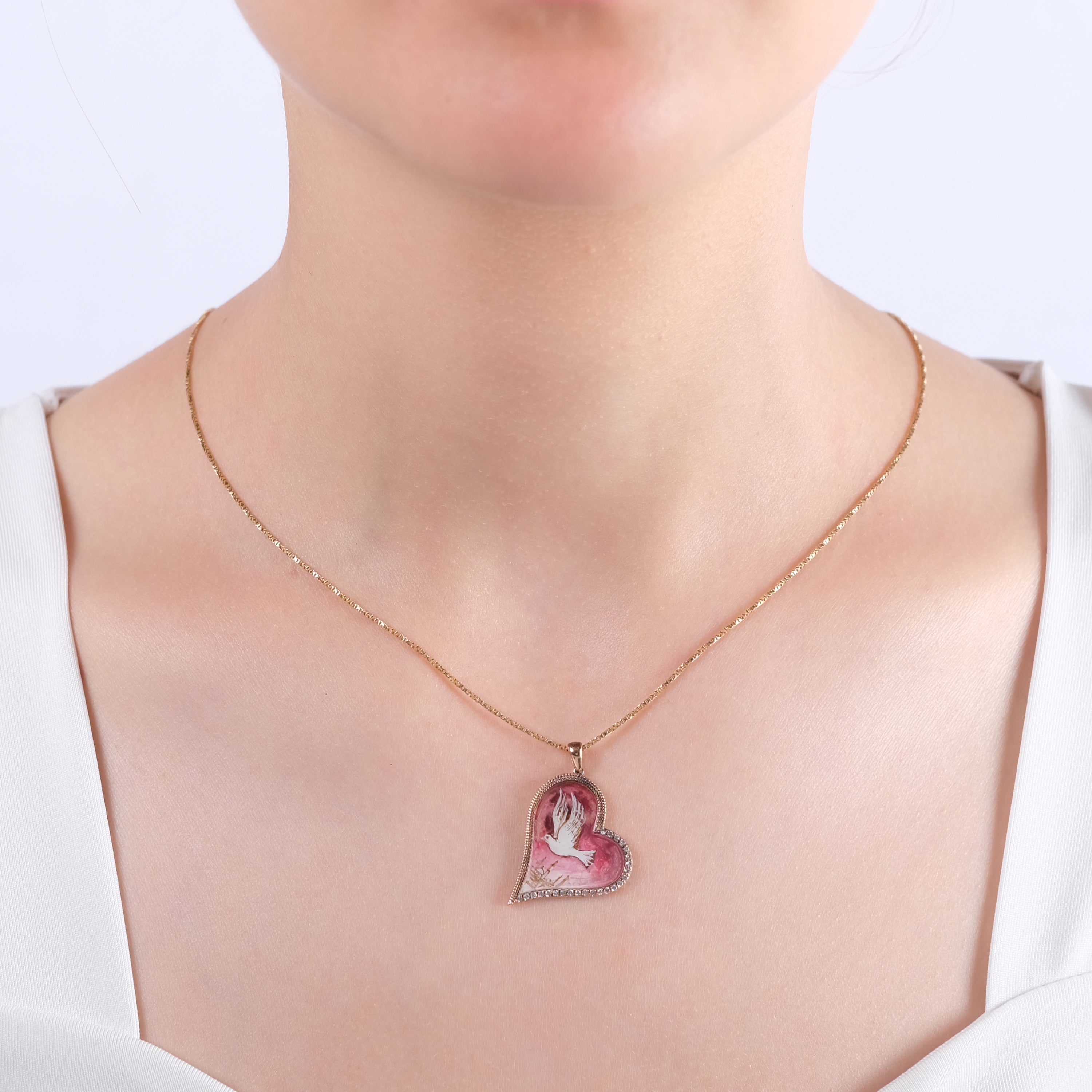 0.17 Carat Natural Diamond Dove Pendant Necklace - Gold Stone Diamond