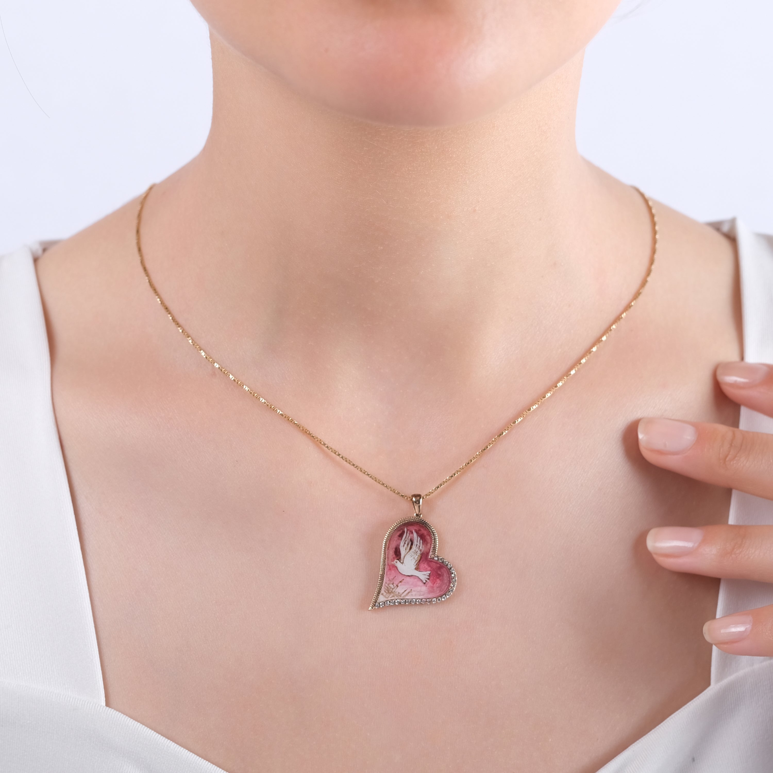 0.17 Carat Natural Diamond Dove Pendant Necklace - Gold Stone Diamond