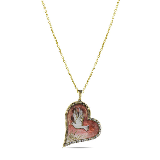 0.17 Carat Natural Diamond Dove Pendant Necklace - Gold Stone Diamond