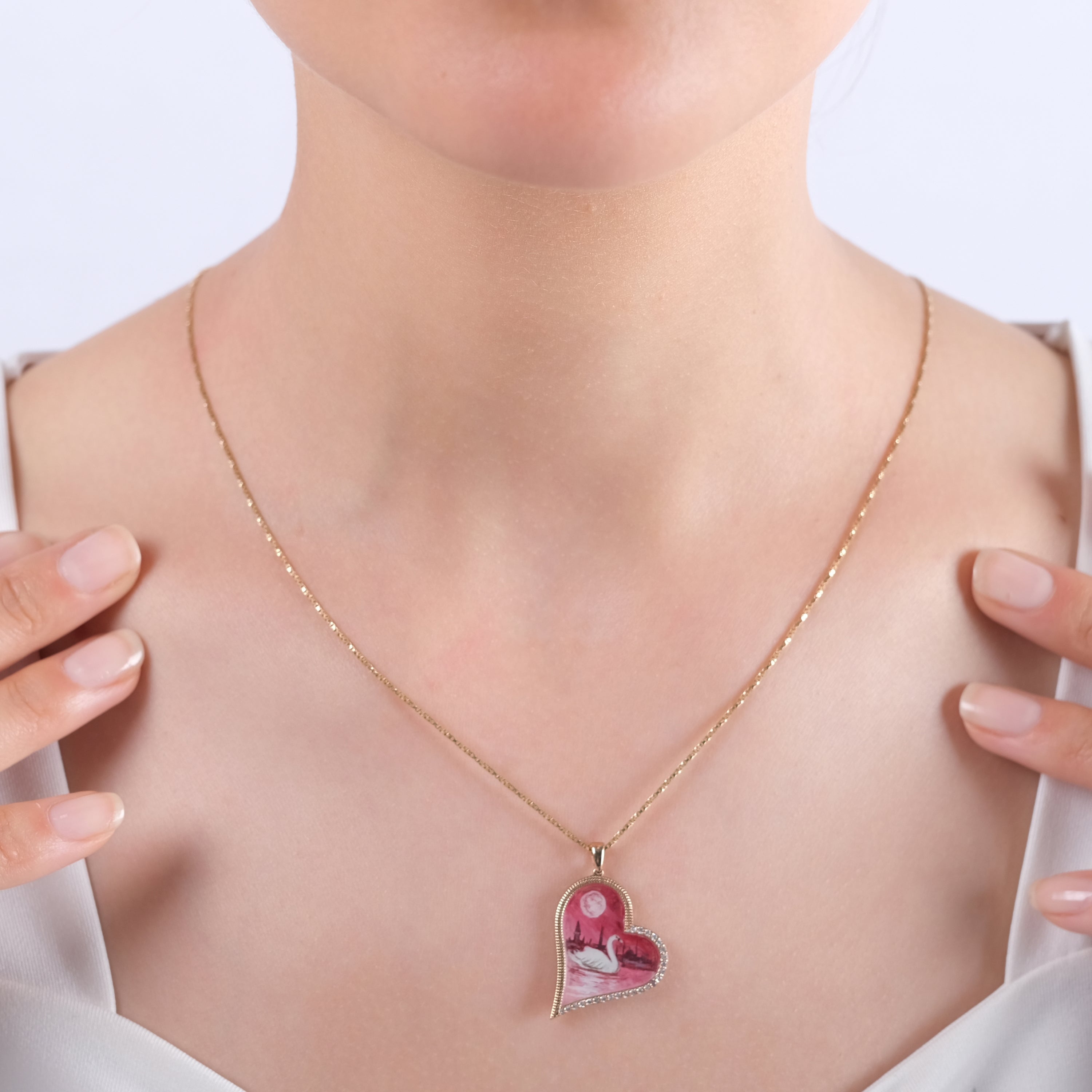 0.17 Carat Natural Diamond Swan Necklace – Elegant Fine Jewelry Design - Gold Stone Diamond
