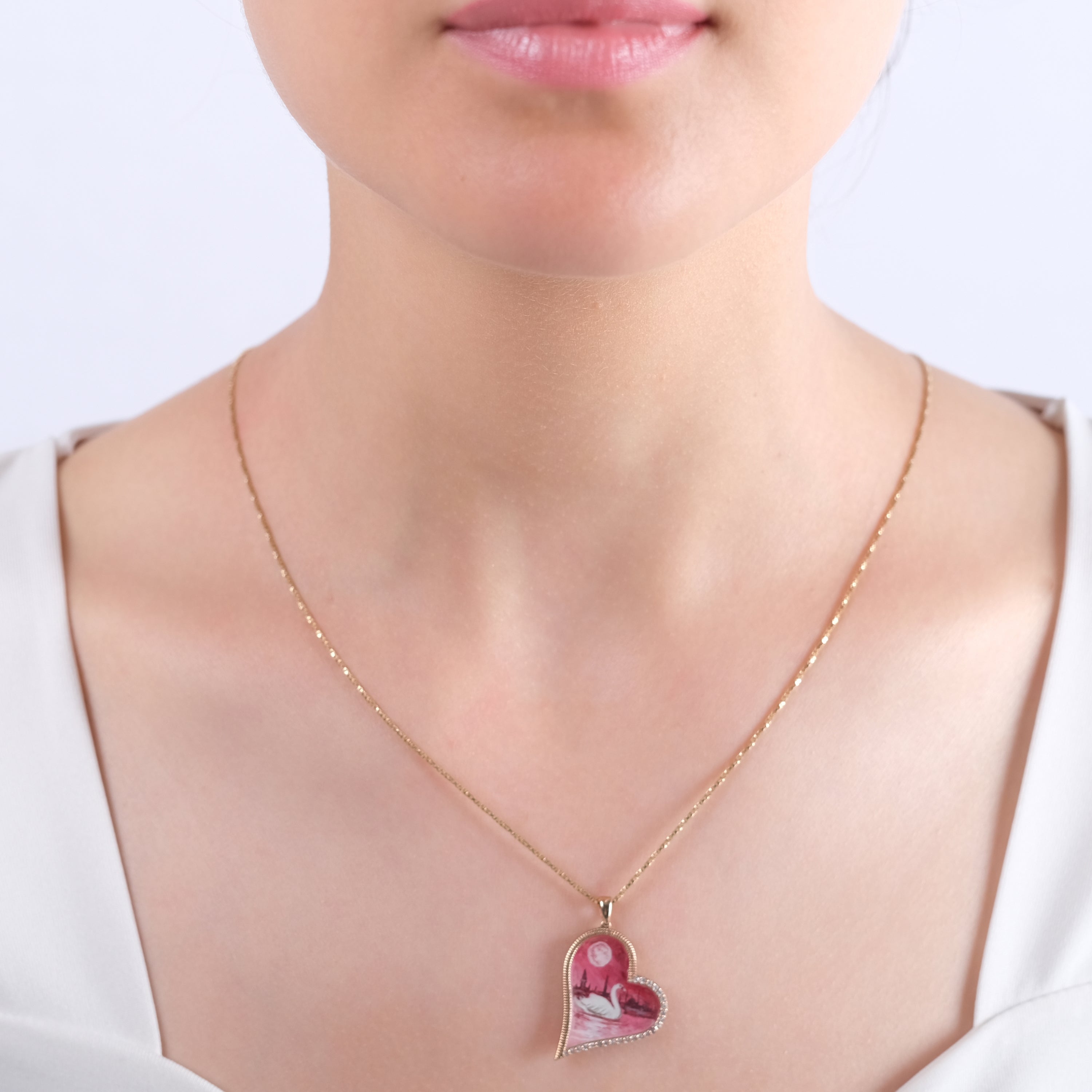 0.17 Carat Natural Diamond Swan Necklace – Elegant Fine Jewelry Design - Gold Stone Diamond