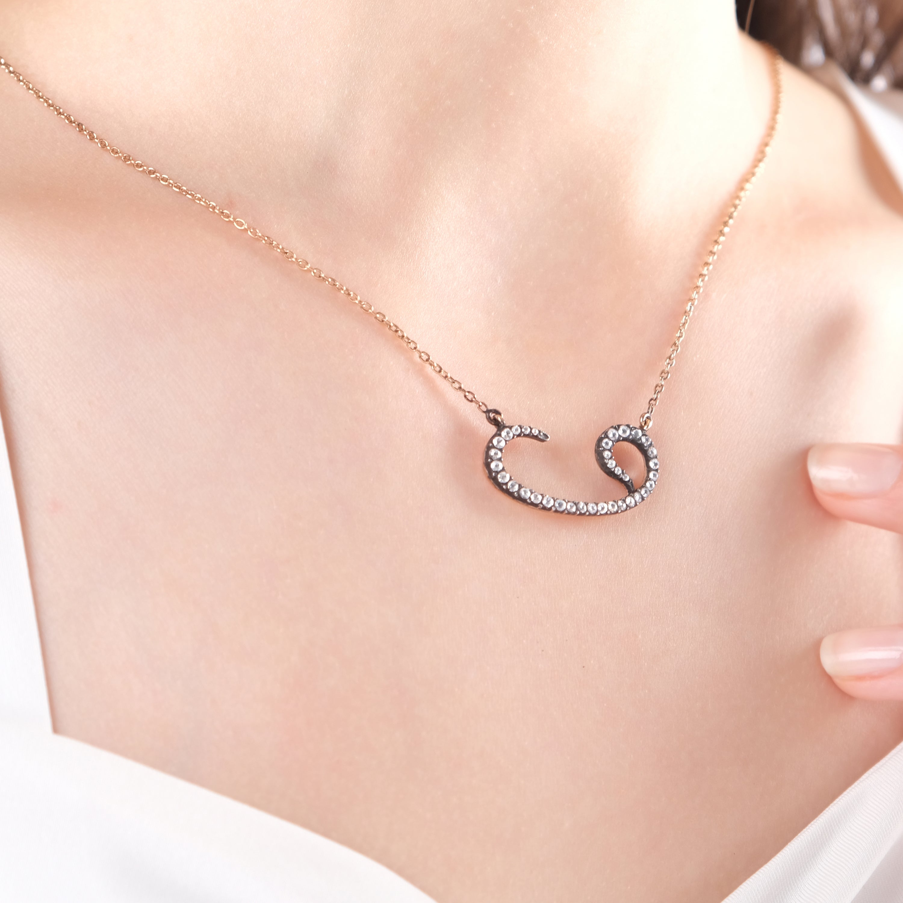 0.5 Carat Natural Diamond Arabic Waw Necklace – Fine Jewelry Design - Gold Stone Diamond
