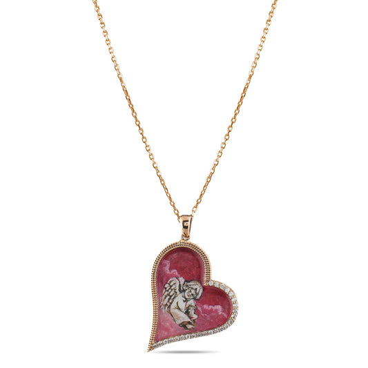 0.17 Carat Natural Diamond Necklace with Eros Motif – Elegant Fine Jewelry - Gold Stone Diamond