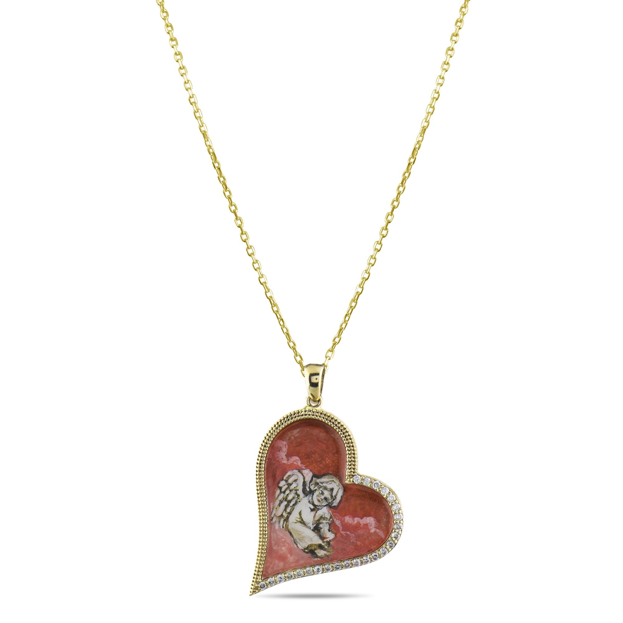 0.17 Carat Natural Diamond Necklace with Eros Motif – Elegant Fine Jewelry - Gold Stone Diamond
