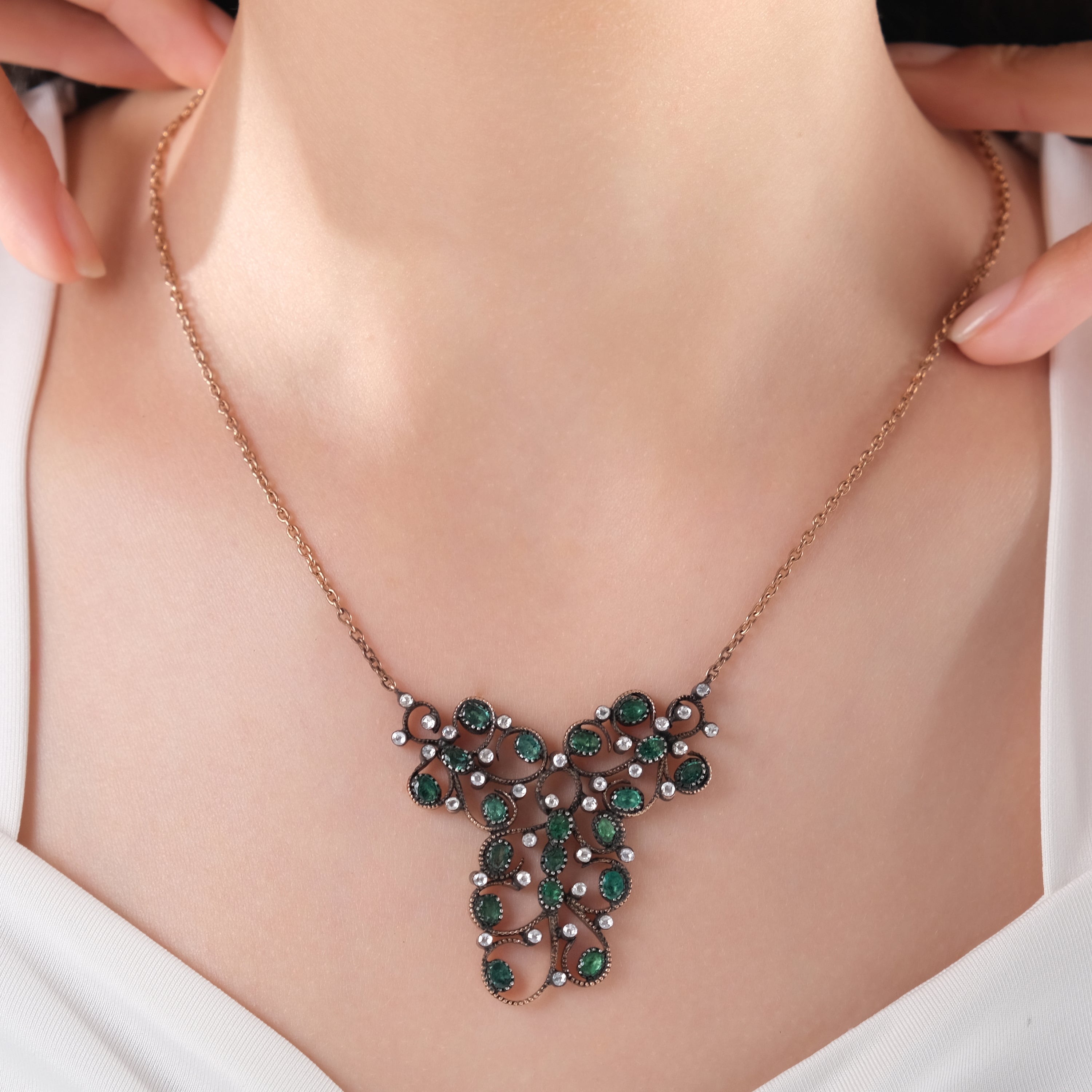 5.6 Carat Natural Diamond and Emerald Necklace – Fine Jewelry Design - Gold Stone Diamond