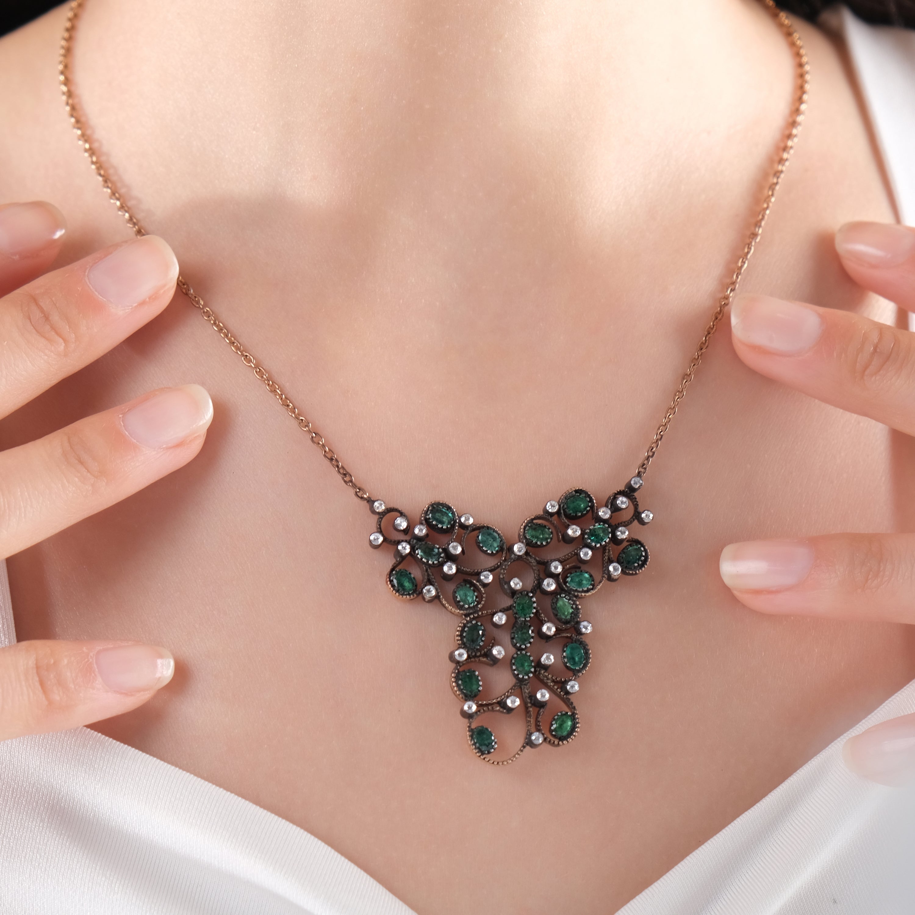 5.6 Carat Natural Diamond and Emerald Necklace – Fine Jewelry Design - Gold Stone Diamond