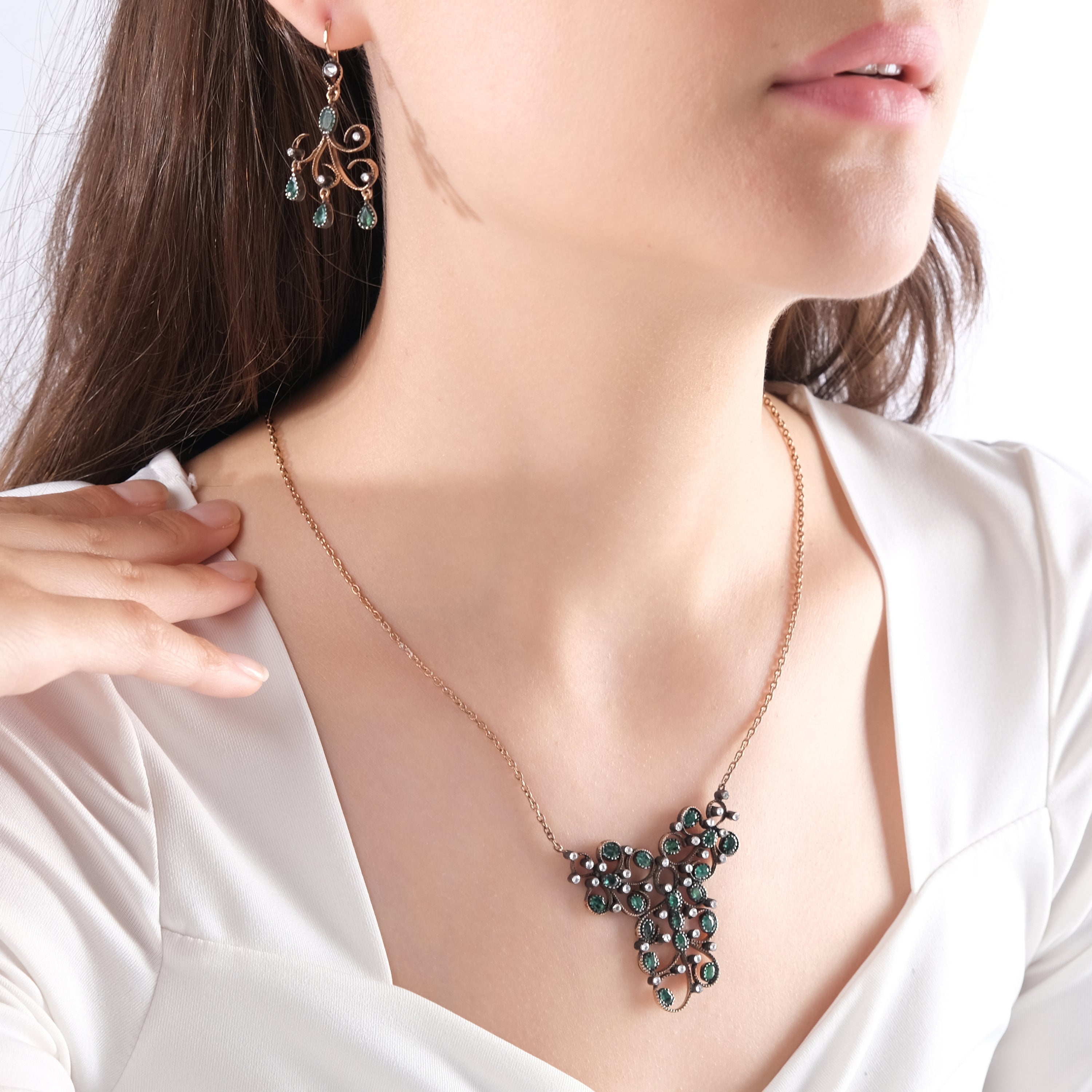 5.6 Carat Natural Diamond and Emerald Necklace – Fine Jewelry Design - Gold Stone Diamond