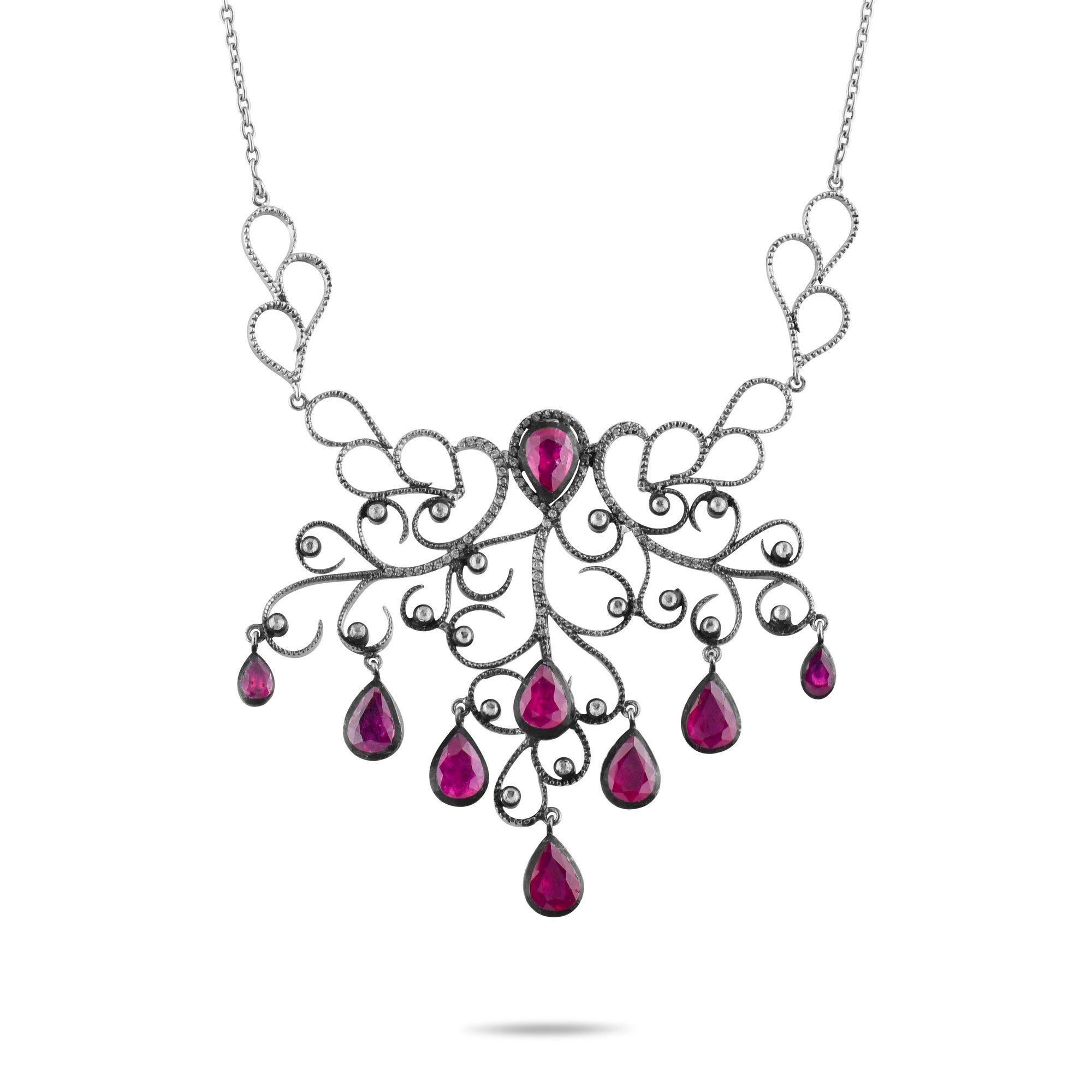 8.34 Carat Natural Diamond and Ruby Necklace – Fine Jewelry Design - Gold Stone Diamond