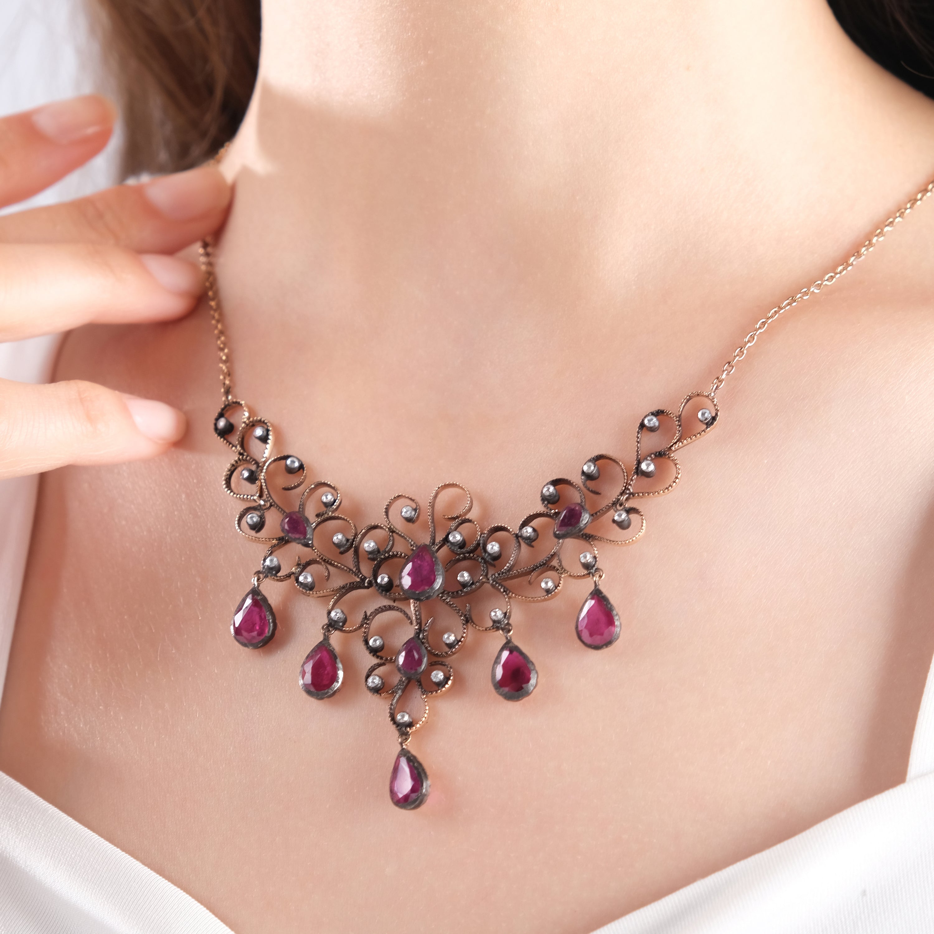 6.6 Carat Natural Diamond and Ruby Necklace – Fine Jewelry Design - Gold Stone Diamond