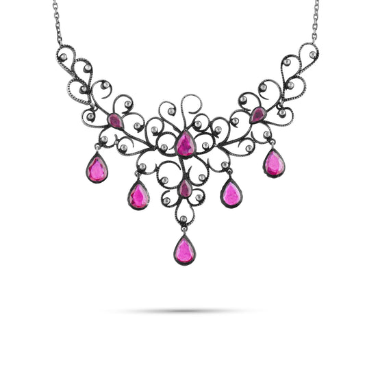 6.6 Carat Natural Diamond and Ruby Necklace – Fine Jewelry Design - Gold Stone Diamond