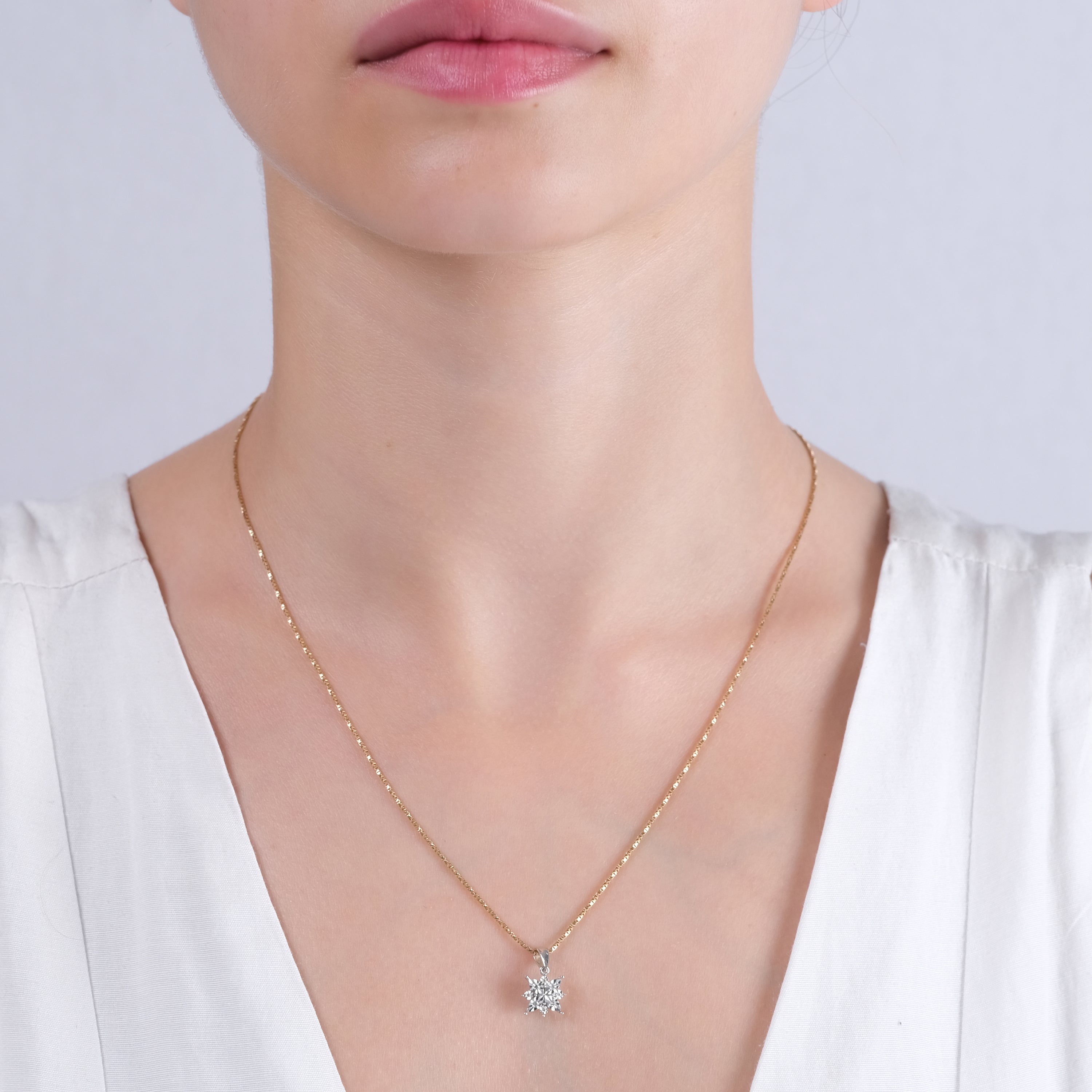 0.05 Carat Natural Diamond Snowflake Necklace – Fine Jewelry Design - Gold Stone Diamond