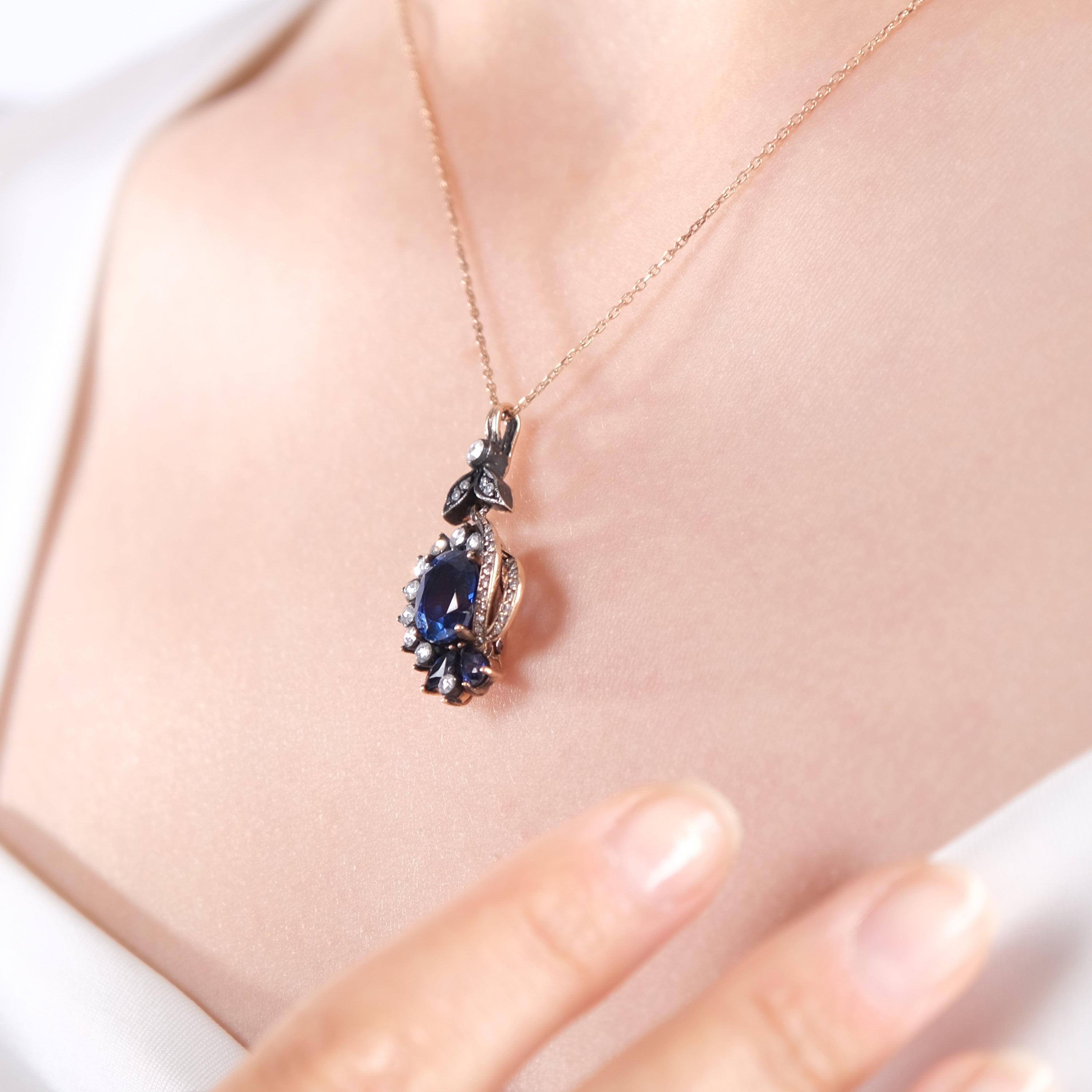 2.6 Carat Natural Diamond and Sapphire Necklace – Fine Jewelry Design - Gold Stone Diamond