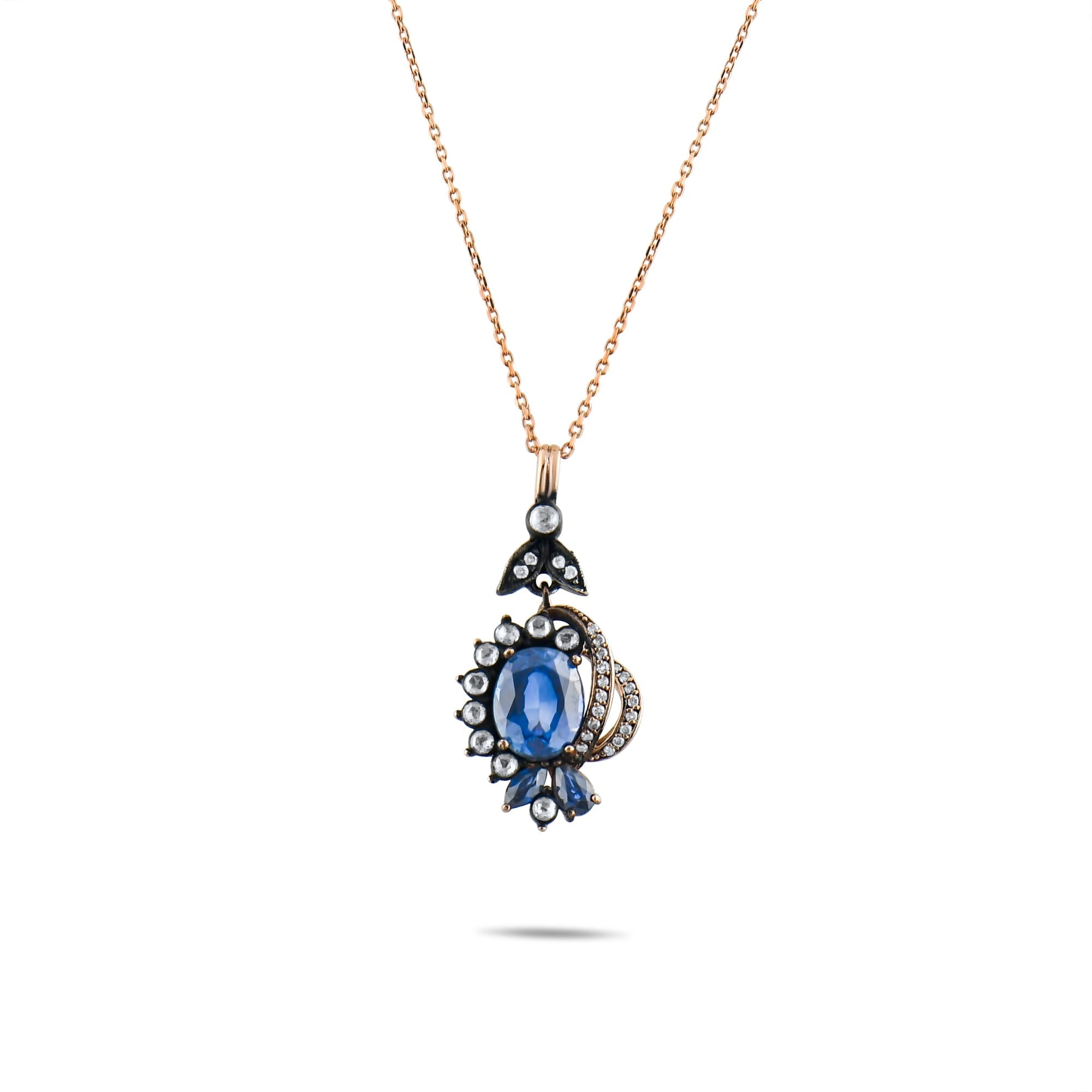 2.6 Carat Natural Diamond and Sapphire Necklace – Fine Jewelry Design - Gold Stone Diamond