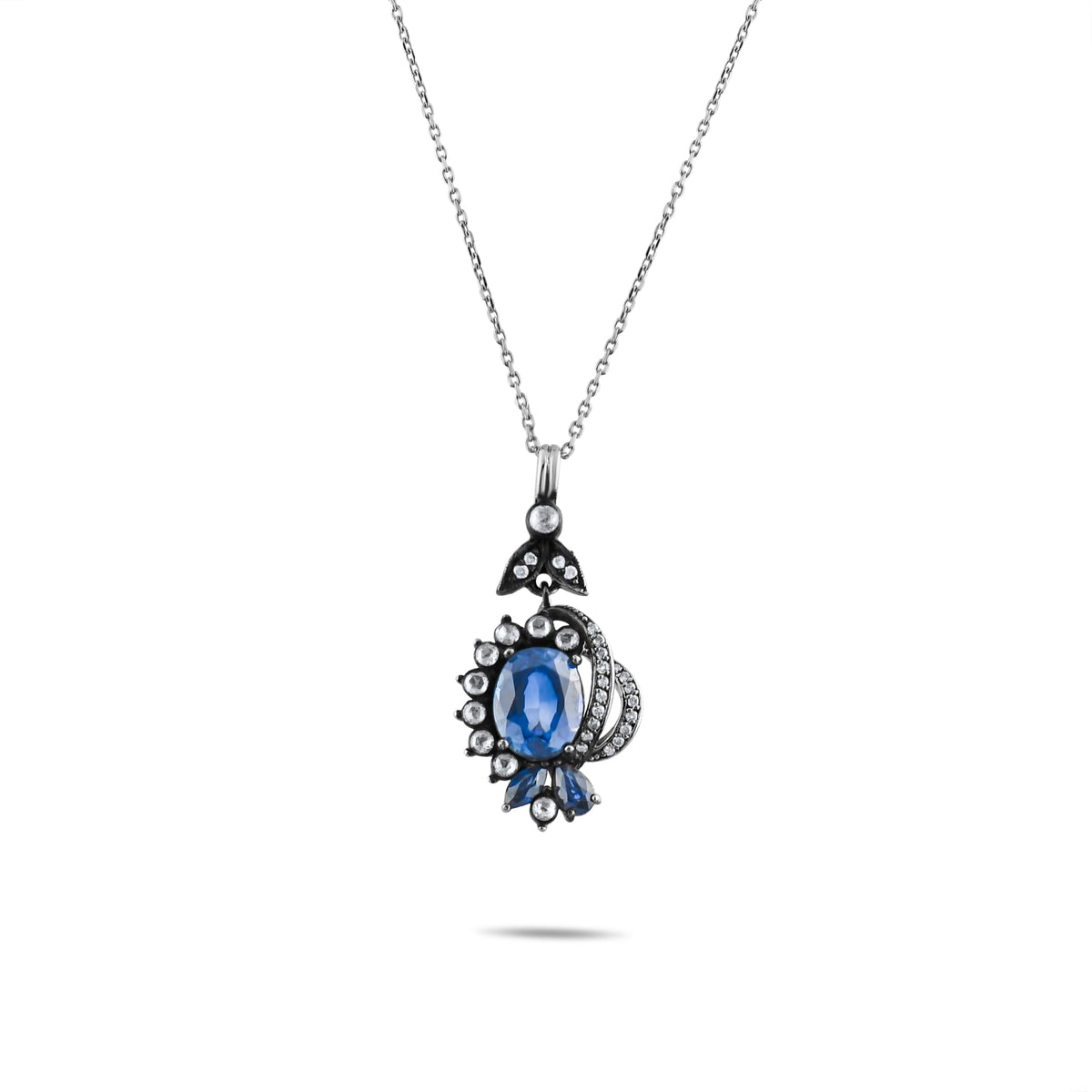 2.6 Carat Natural Diamond and Sapphire Necklace – Fine Jewelry Design - Gold Stone Diamond