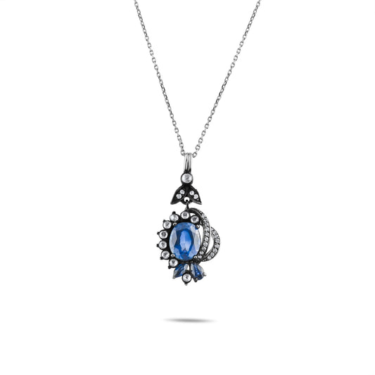 2.6 Carat Natural Diamond and Sapphire Necklace – Fine Jewelry Design - Gold Stone Diamond